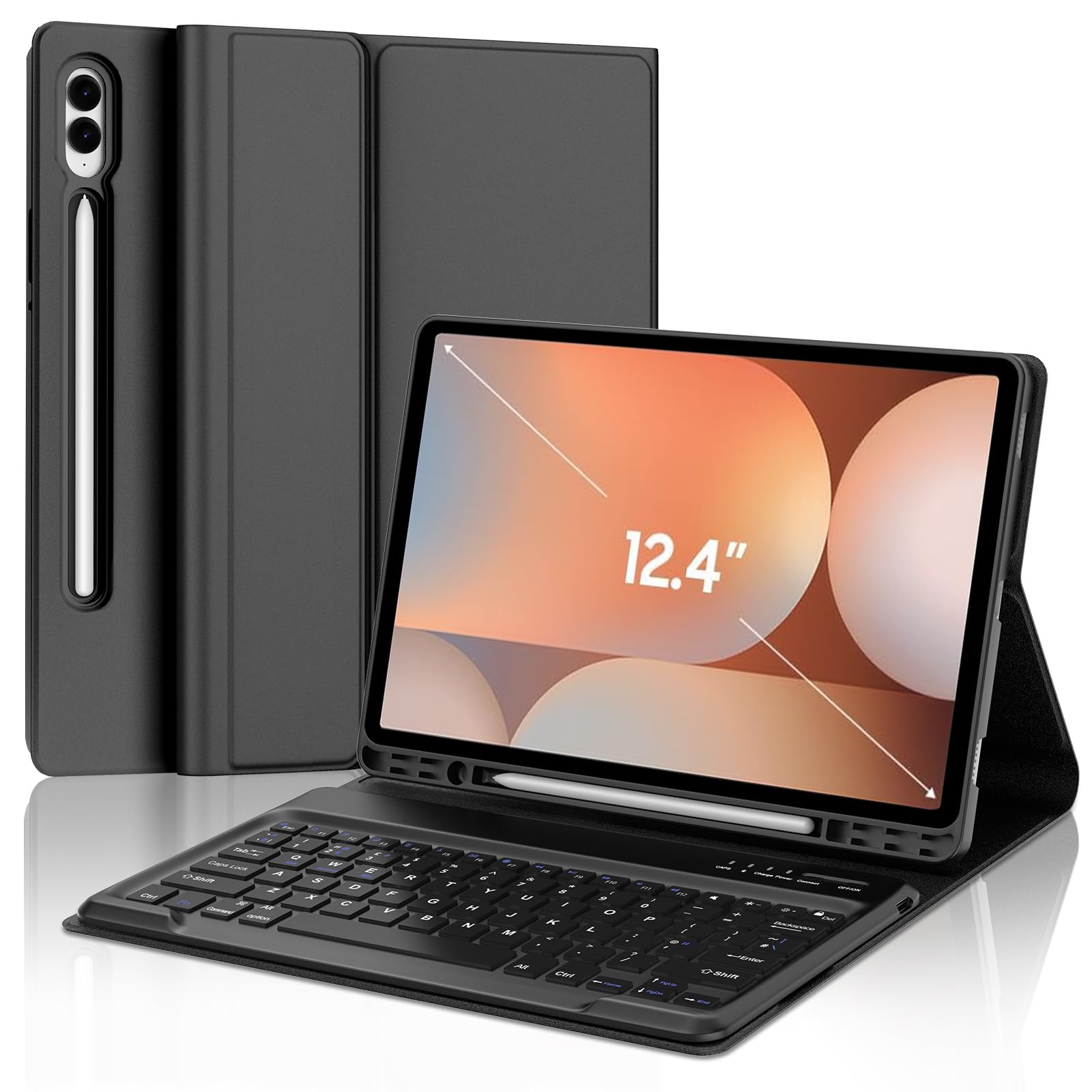 FOGARI Samsung Galaxy Tab S10 Plus/S9 FE Plus/S9 Plus Case Keyboard | Slim Case Cover with Detachable Bluetoooth UK Layout Keyboard for Samsung Galaxy Tab S10+/S9FE+/S9+ 12.4 inch - Black