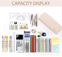 Vista 7 de CICIMELON Lapicera de gran capacidad con 3 compartimientos para la escuela, adolescente, niña y niño, hombre y mujer, beige