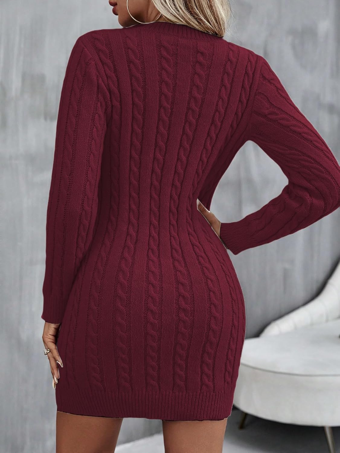 Women's Bodycon Pullover Mini Sweater Dresses Crew Neck Long Sleeve Knit Winter Sweaters Dresses - Image 6