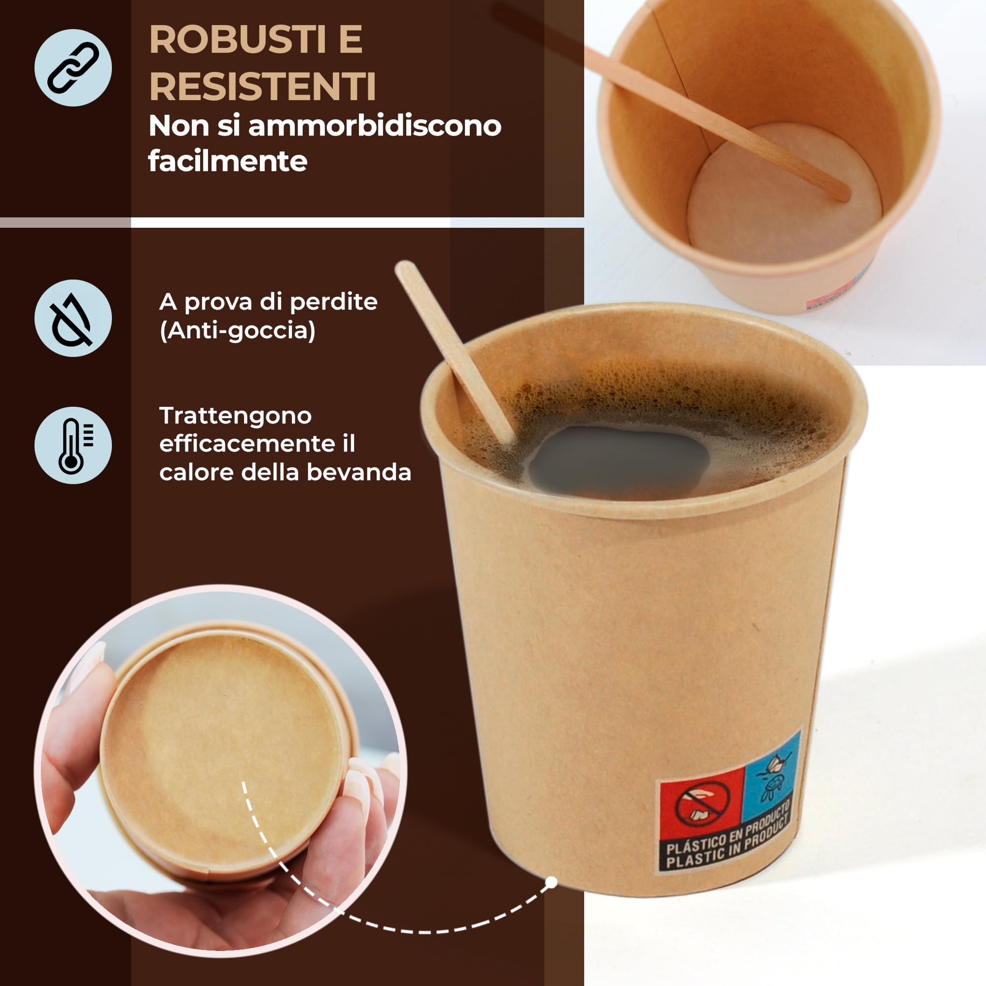 50 Bicchieri In Cartone Kraft 220 Cc - Monouso, Resistenti, A Prova Di Perdite - Prodotto In Spagna