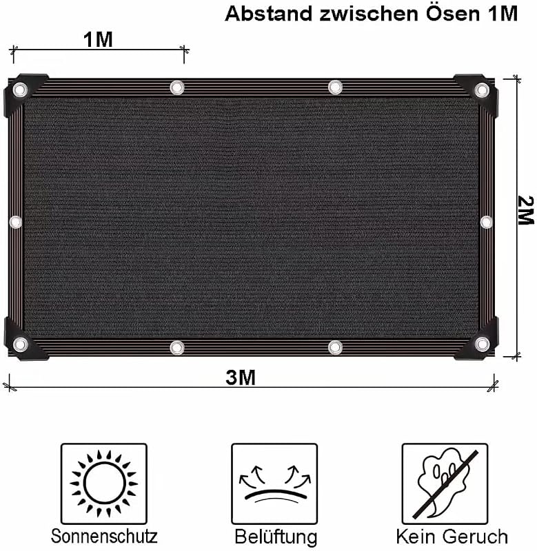 QOFLY Árnyékoló Háló 2x3m Fémkarikákkal - 90-95% UV-Védelem Kerthez, Növényekhez, Üvegházhoz, Teraszra és Tetőre