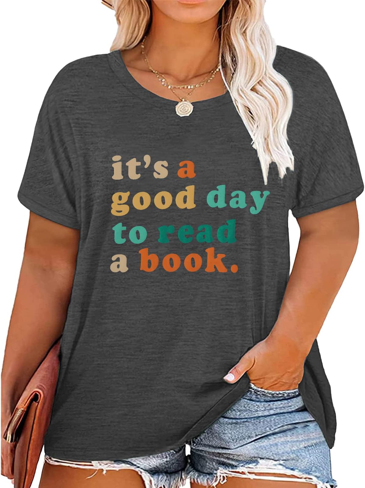 BellcocoWomen Plus Size Shirt It's A Good Day to Read A Book T-Shirt Teacher Graphic Tees Short Sleeve Summer Tops
