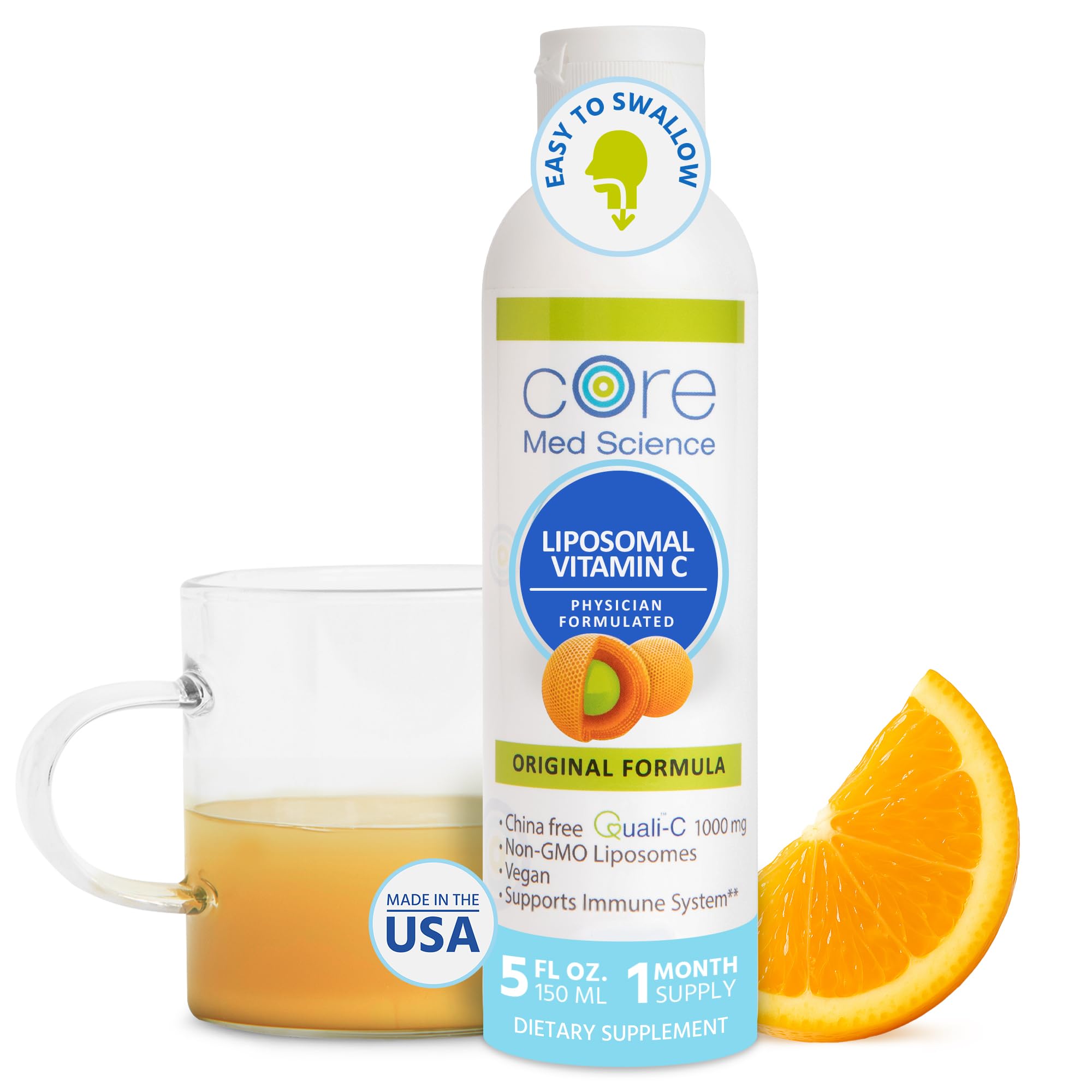 Core Med ScienceLiposomal Vitamin C 1000 mg Liquid - Formed LIPOSOMES - Original Formula - Quali®-C Vitamin C - Made in The USA - Optimized Absorption - Immune Support - Non-GMO Vegan 30 Servings