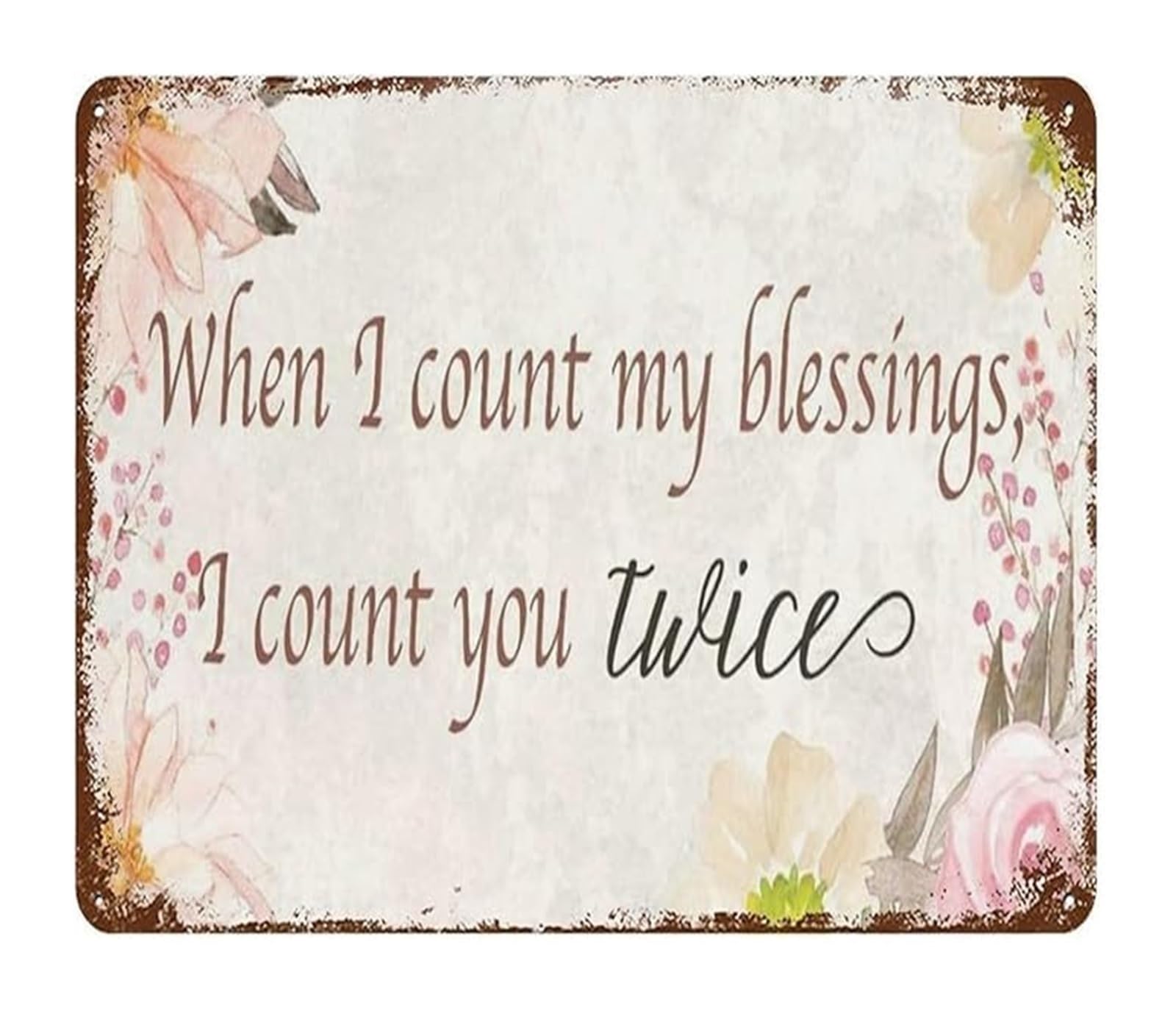 ZDVHOMCB When I Count My Blessings I Count You Twice Metal Tin Sign Farmhouse Wall Decor Rustic Quote Plaque for Garden Patio or Home 8 X 12 inch