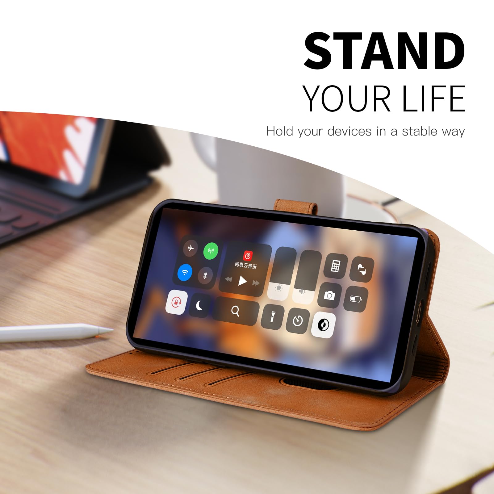 Rostsant Flip Case for Xiaomi 14T, Brown, PU Leather + TPU Silicone, Flowers, Stand, Glossy, Dandelion - Image 4