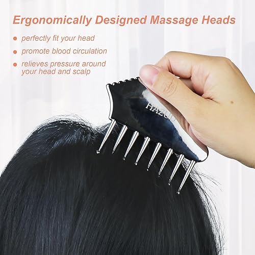 Miniatura 3 de Masajeador portátil de acero inoxidable para el cuero cabelludo, herramienta de raspado Guasha para cabeza, cuello, hombros, piernas y brazos, ideal