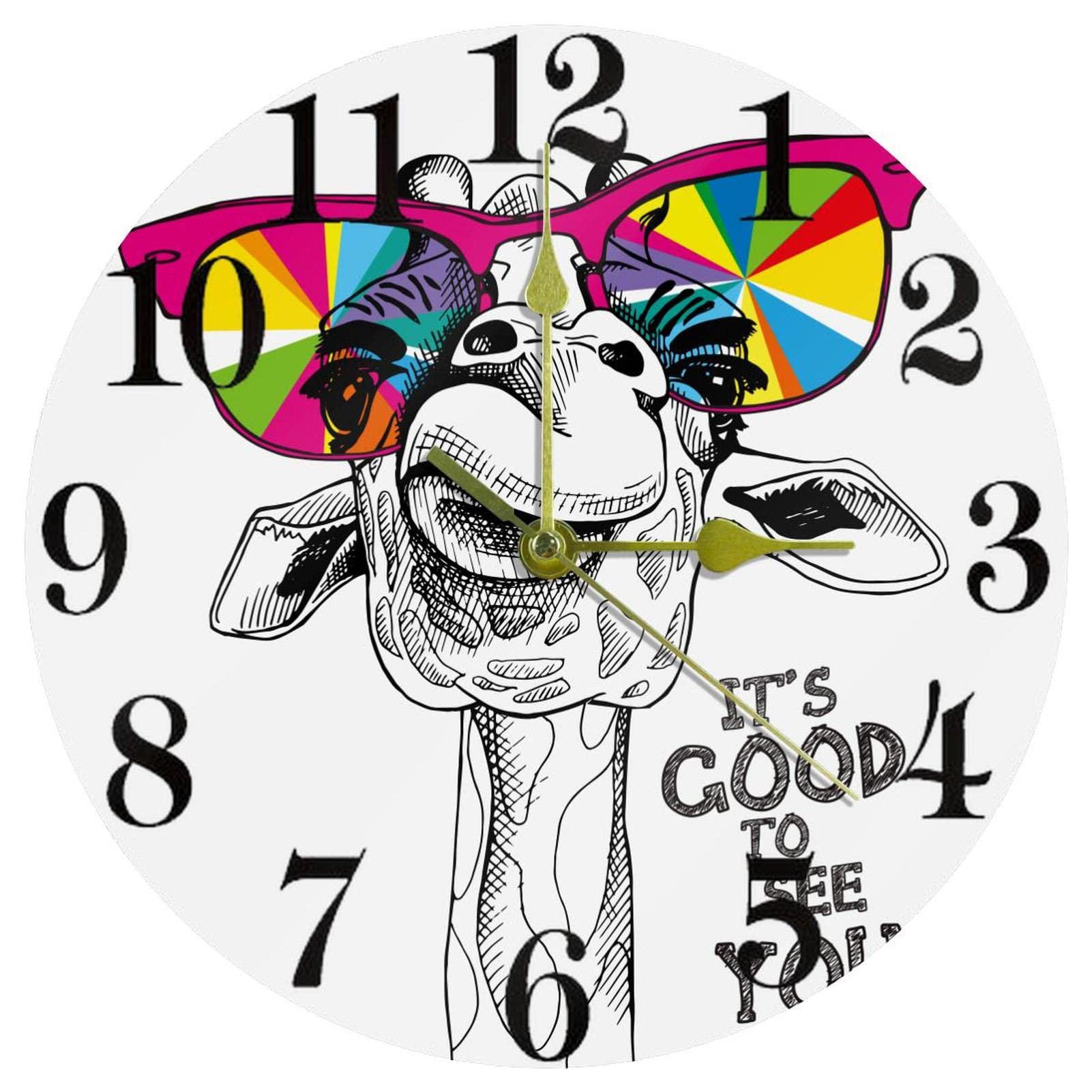 Horloge murale blanche girafe de 25,4 cm, le cadeau idéal et silencieux pour la maison