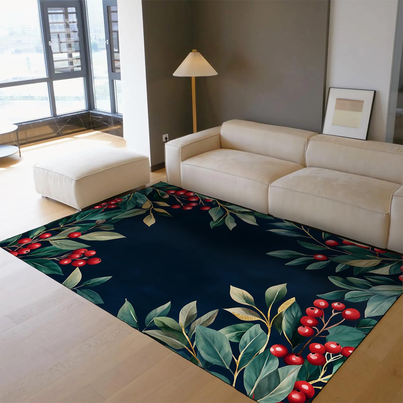 Tapis de cuisine et entrée de Noël 100x150cm doux imprimé botanique esprit d'hiver