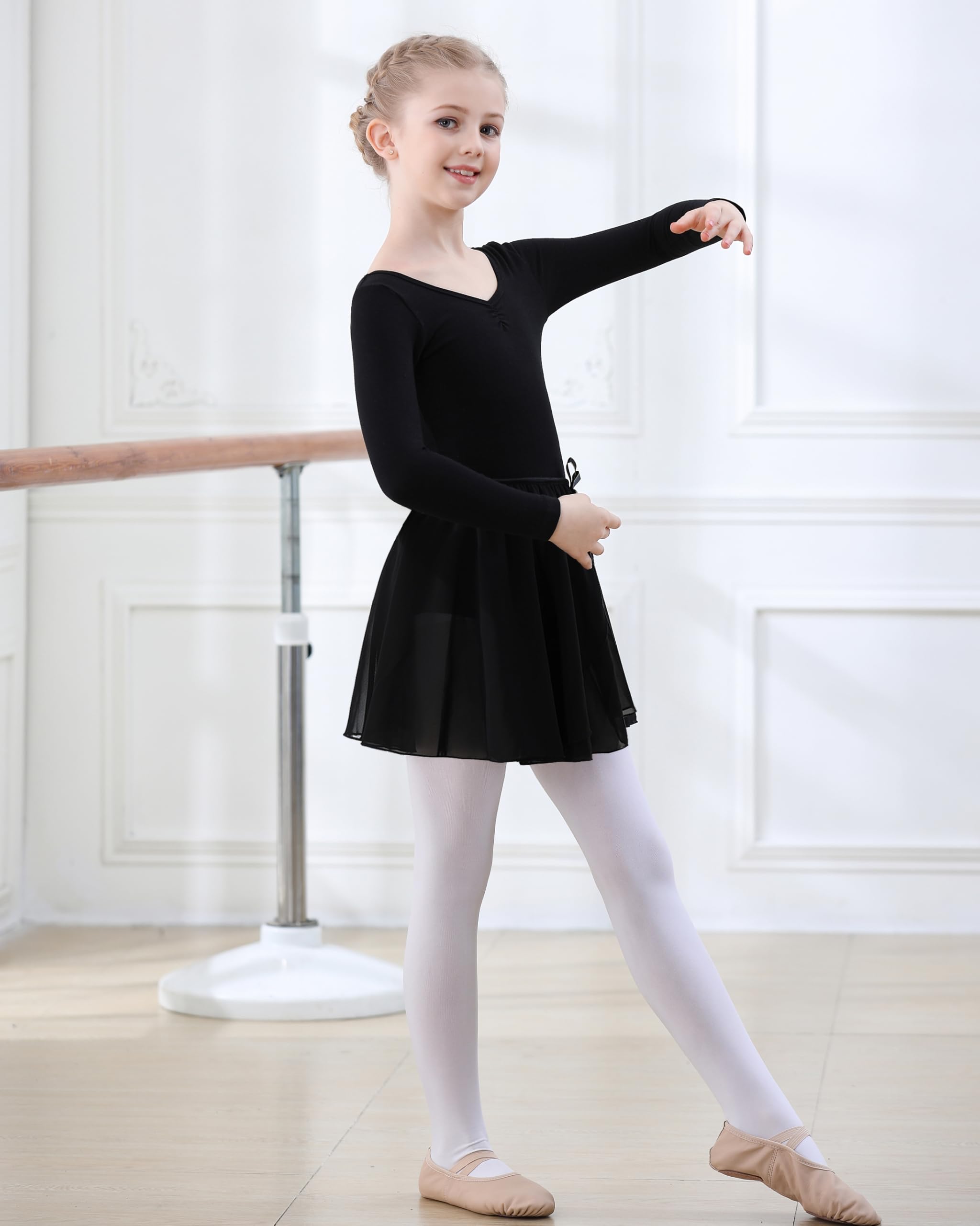Ballettkleid Ballettkleidung Mädchen Langarm Tanzkleid Turnanzug Balletttrikot Tanzbody Baumwolle Ballettrock Kinder