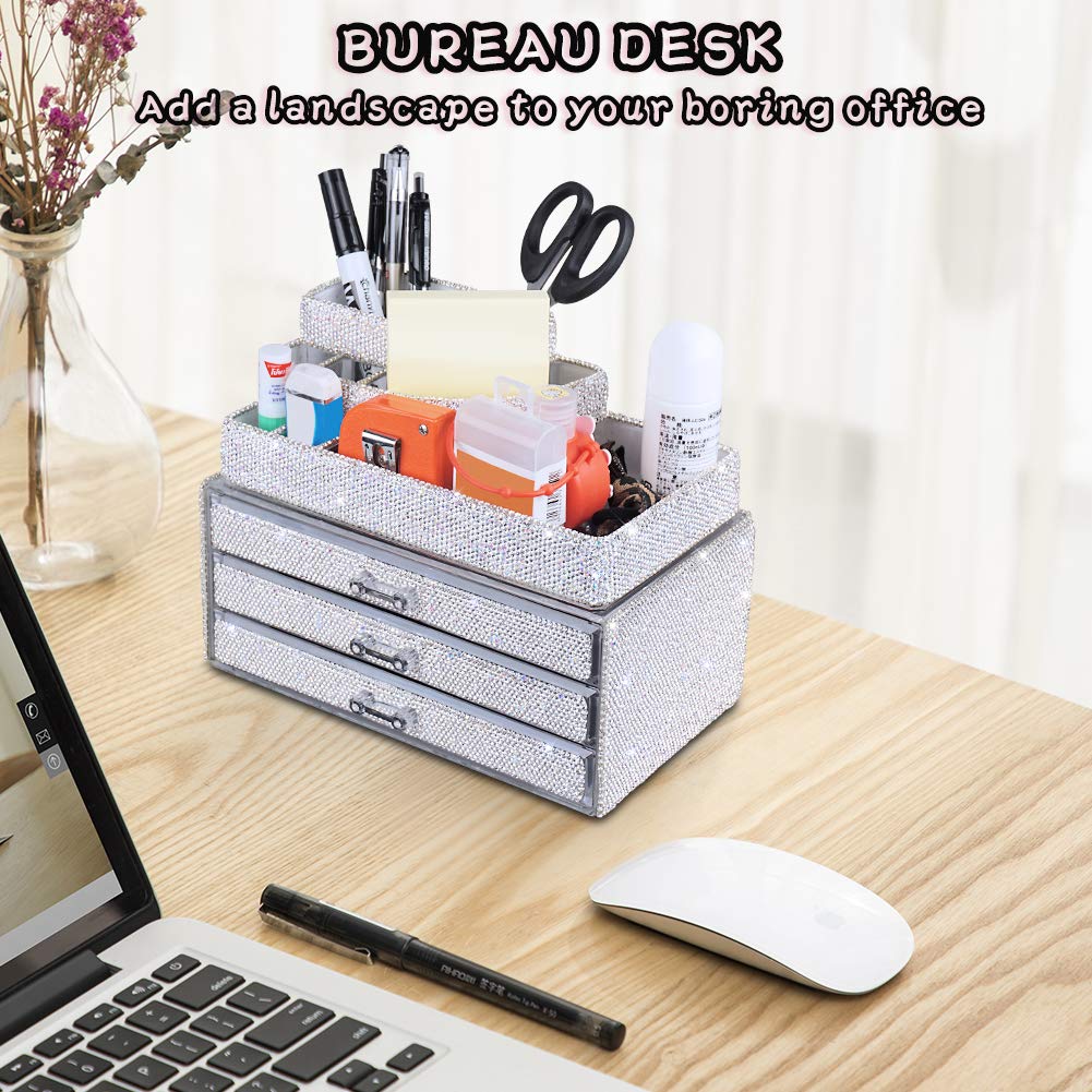 KEYPOWER 2-Piece Makeup Organizer Set with Drawers and Jewelry Tray