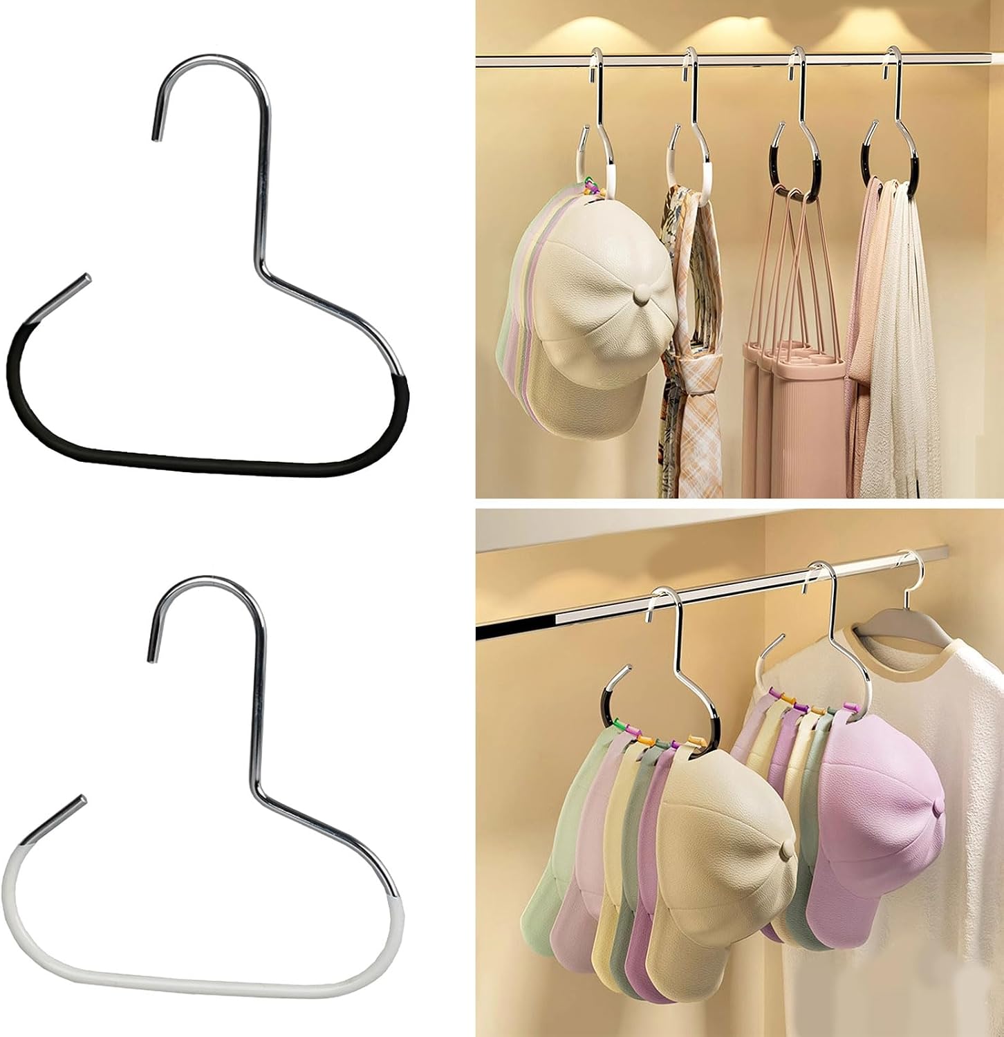 Hat Organizer – Multi-Functional Hat Hanger Rack & Scarf Hanger with Open Loop Design, Anti-Slide Steel, for Closet Bedroom Bathroom Balcony, Stores Hats Belts Scarves Ties (Black)