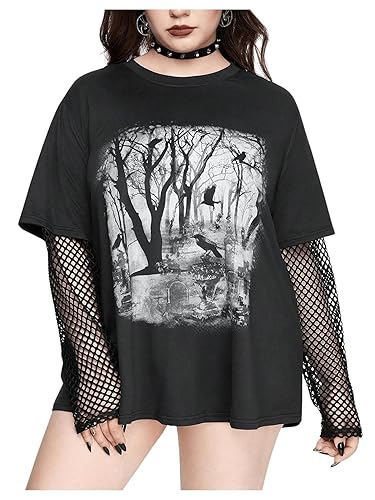 SHENHE Women's Plus Size Graphic T Shirts Long Sleeve Scoop