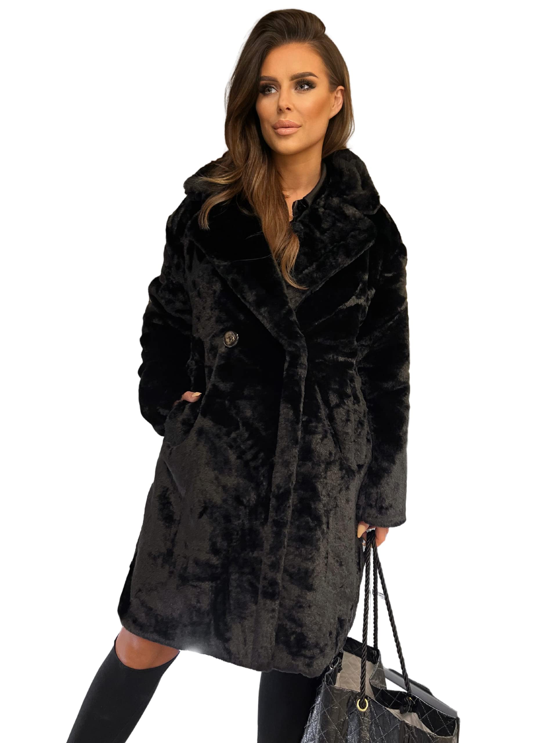 Damenmantel Teddy Jacke Warme Winterjacke Plüschjacke Langarm Wintermantel Coat Teddy Mantel, zwei Knöpfen Taschen Einheitsgröße 3 Farben
