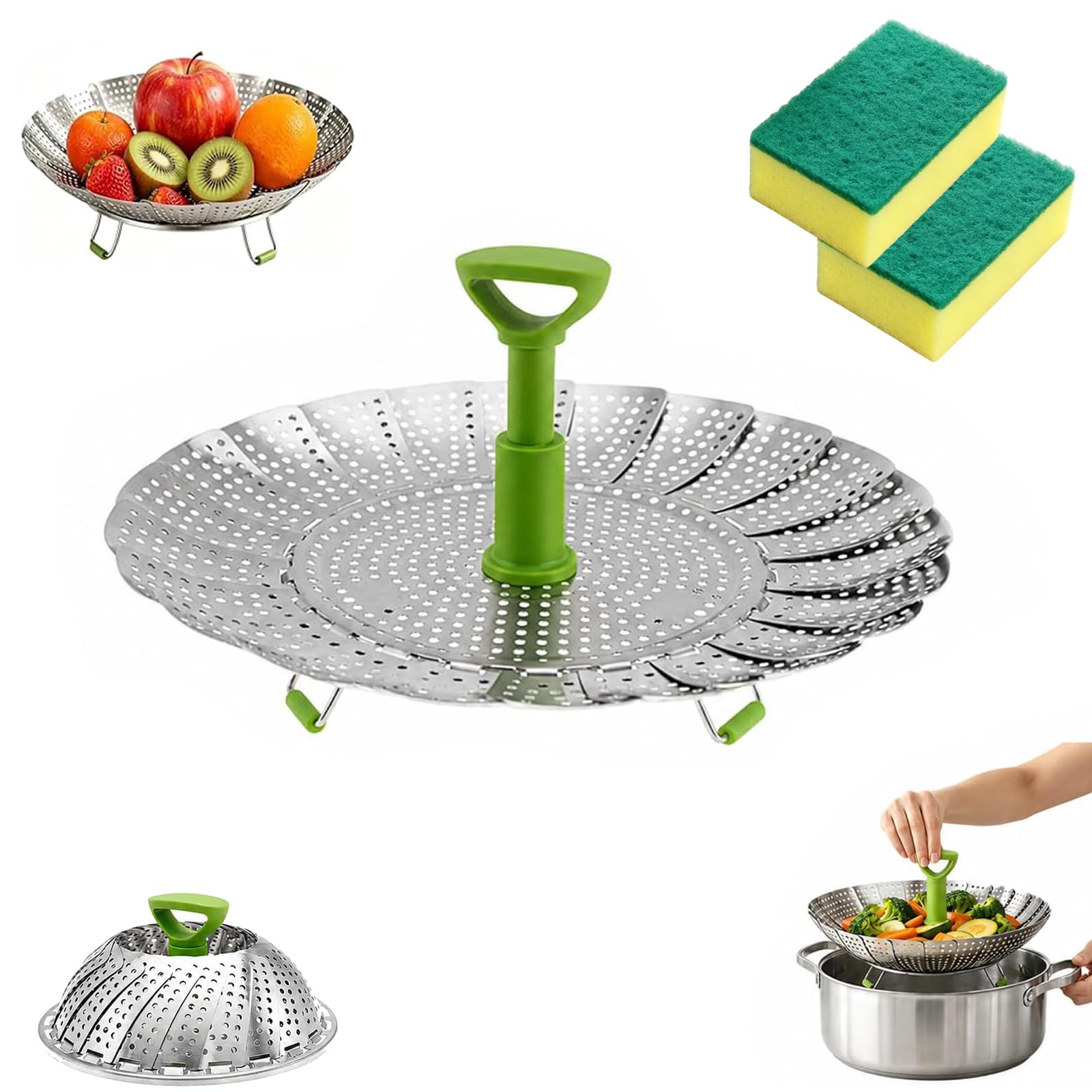 Cesta Vaporera Extensible De Acero Inoxidable Para Verduras