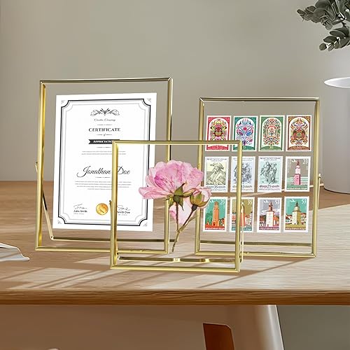 Miniatura 3 de Juego de 3 marcos de fotos flotantes de metal dorado con vidrio para escritorio y mesa verticalmente, 4 x 4 pulgadas, 4 x 6 pulgadas, 5 x 7 pulgadas