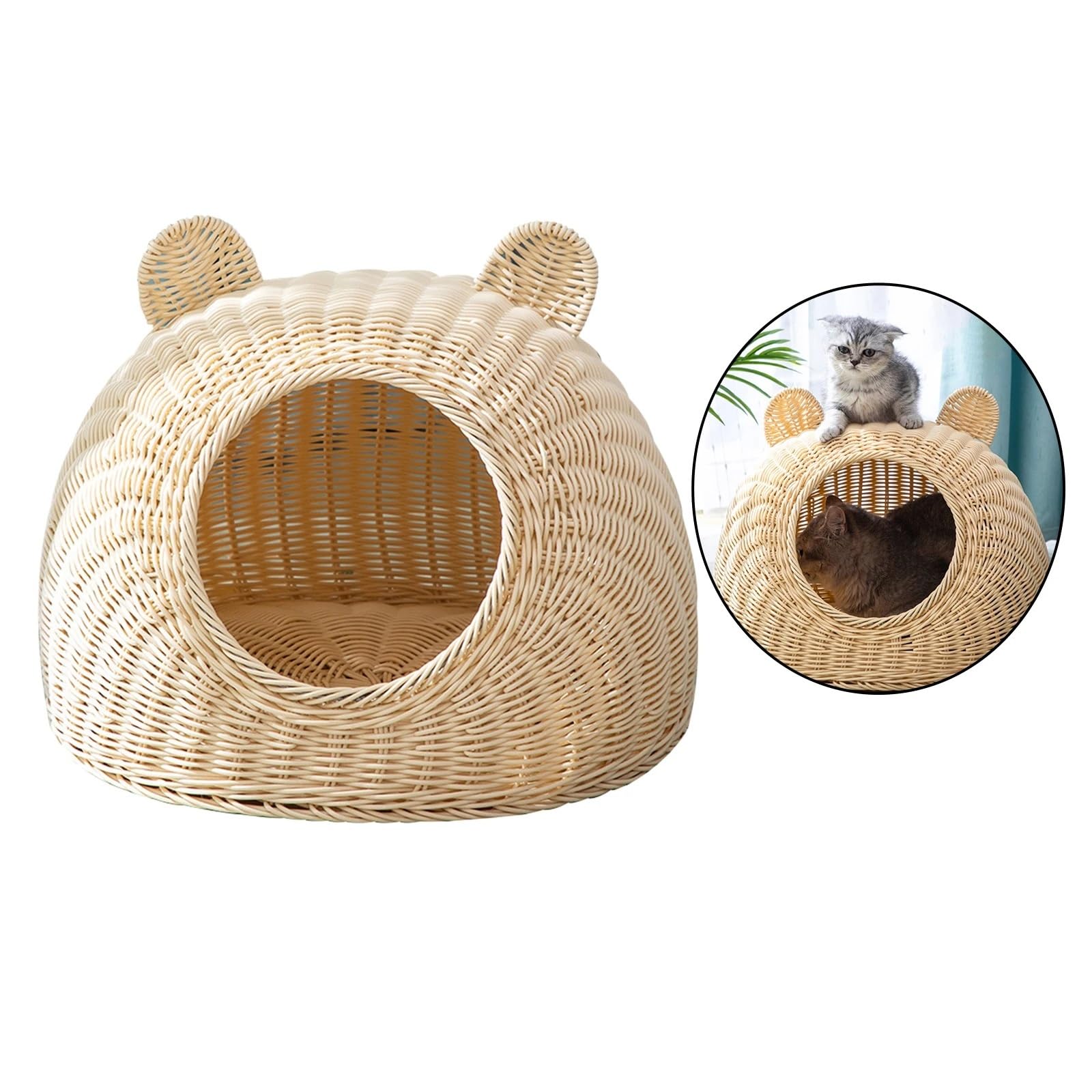 Cuccia rattan intrecciata, nascondiglio semichiuso, per gattini