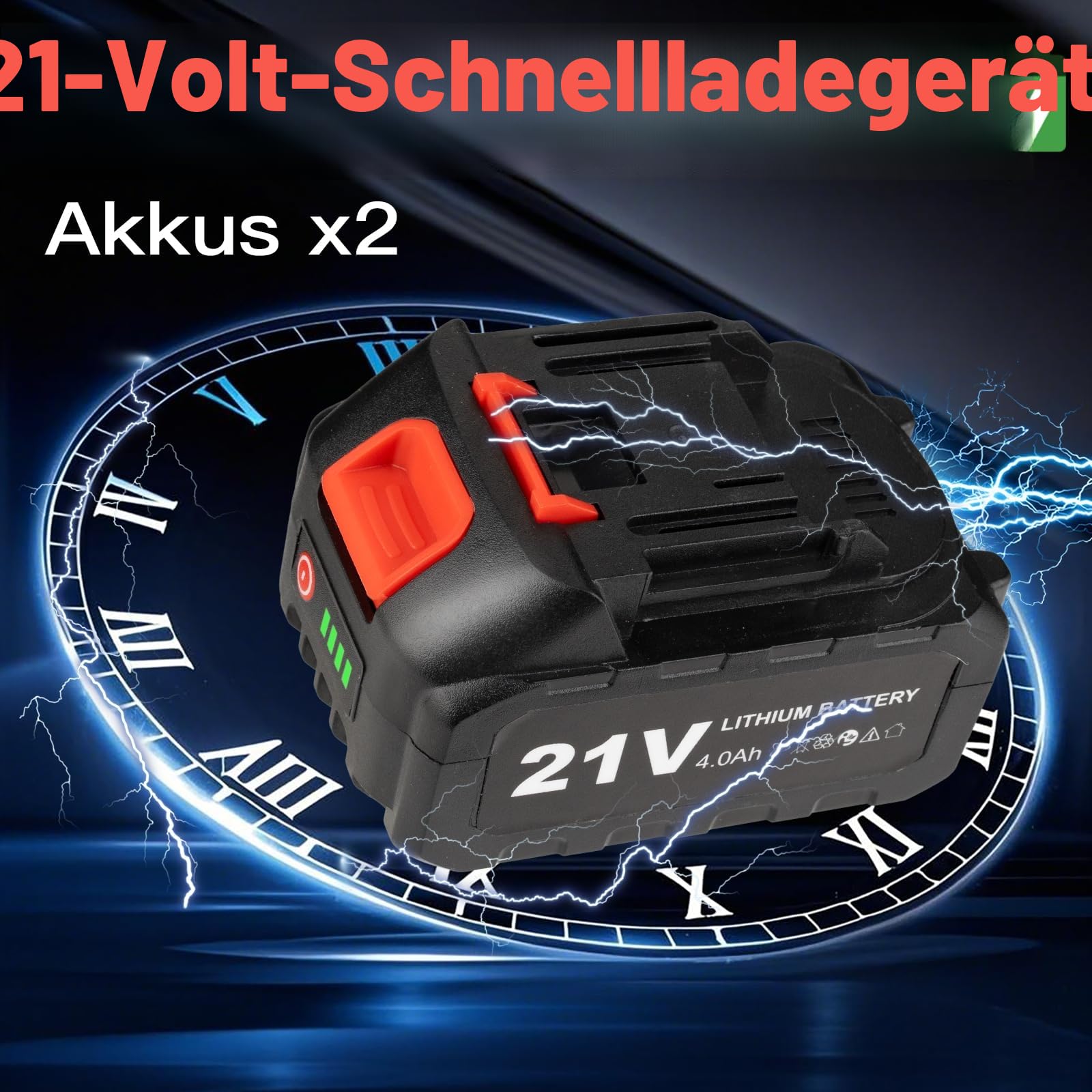 21 V Akku-Schlagschrauber 1/2" 1000 Nm (750 lb-ft), professioneller bürstenloser Schlagschrauber mit 2 Akkus 4,0 Ah, Schnellladegerät, 2300 U/min und LED-Beleuchtung