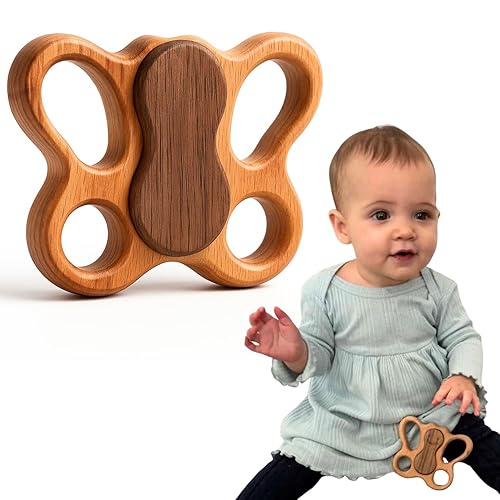 Miniatura 14 de HippoToys - Sonajero de madera para bebés de 0 a 12 meses, sin pintura, sin plástico, sin toxinas, juguete natural inspirado en Montessori, sonido