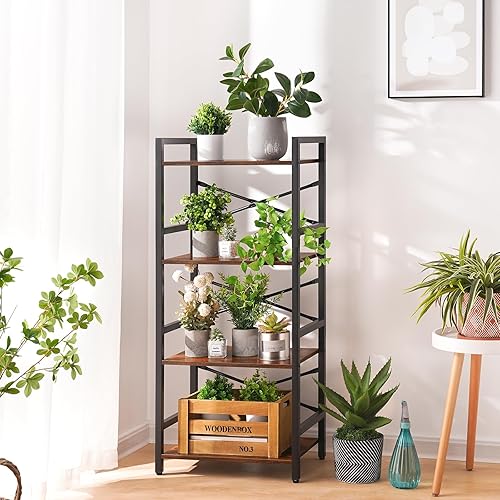 Miniatura 7 de Yoobure Estantería de 4 niveles  Estantería industrial pequeña para libros, organizador estrecho para CDpelículalibros, estanterías para dormitorio,