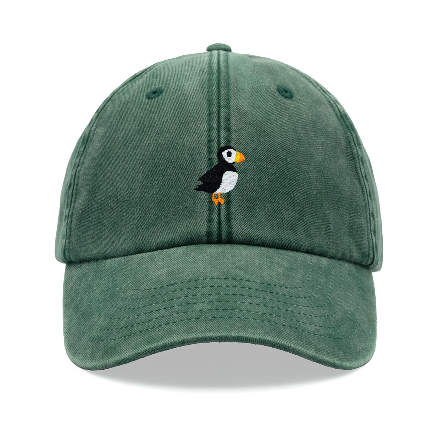 Cap Base Unisex Bottle Green Puffin Baseball Cap Vintage Washed Dad Hat Adjustable