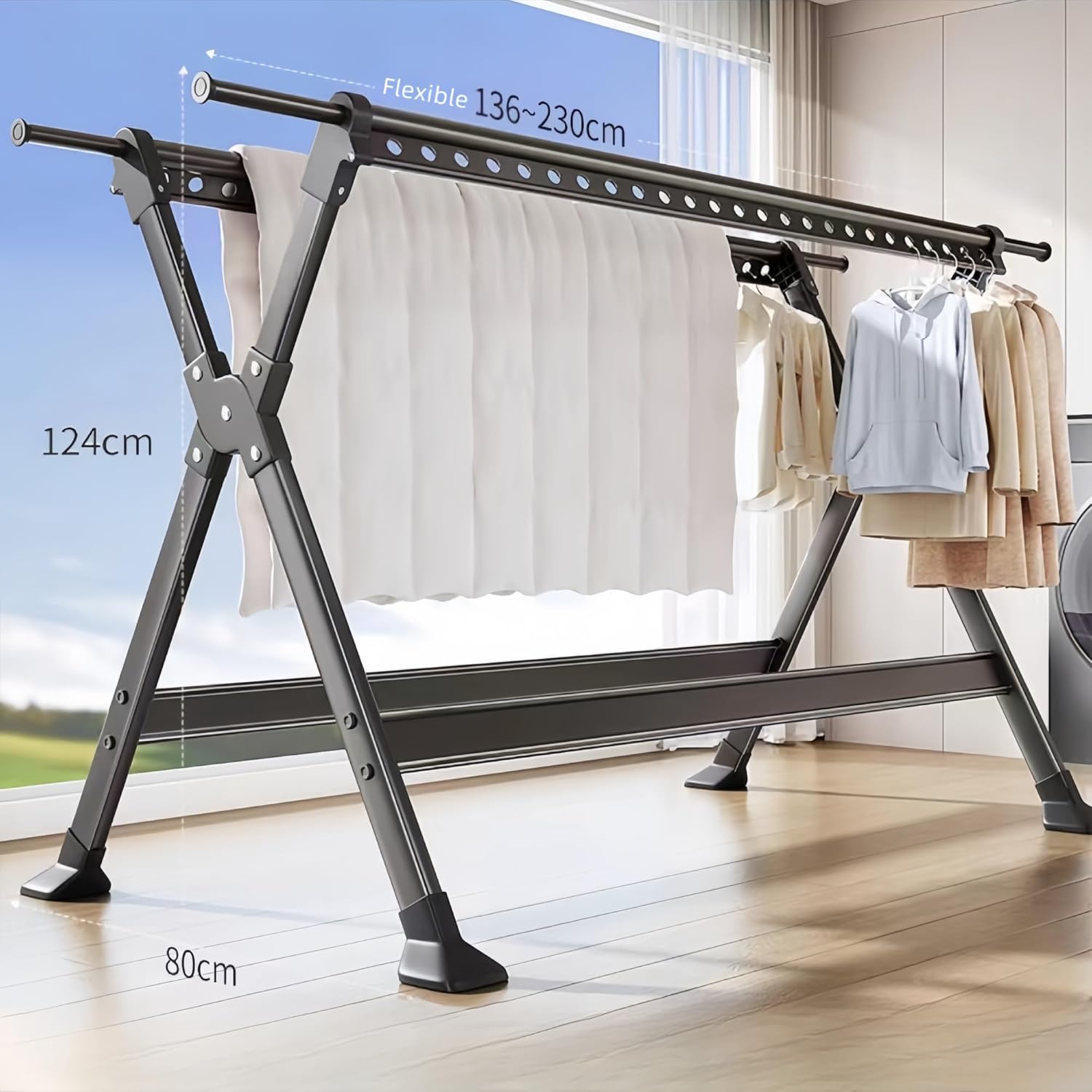 Clothes Drying Rack, Stainless Steel Space-Saving Expandable Design for Drying Clothes, Sheets, Shoes, Dolls, etc.