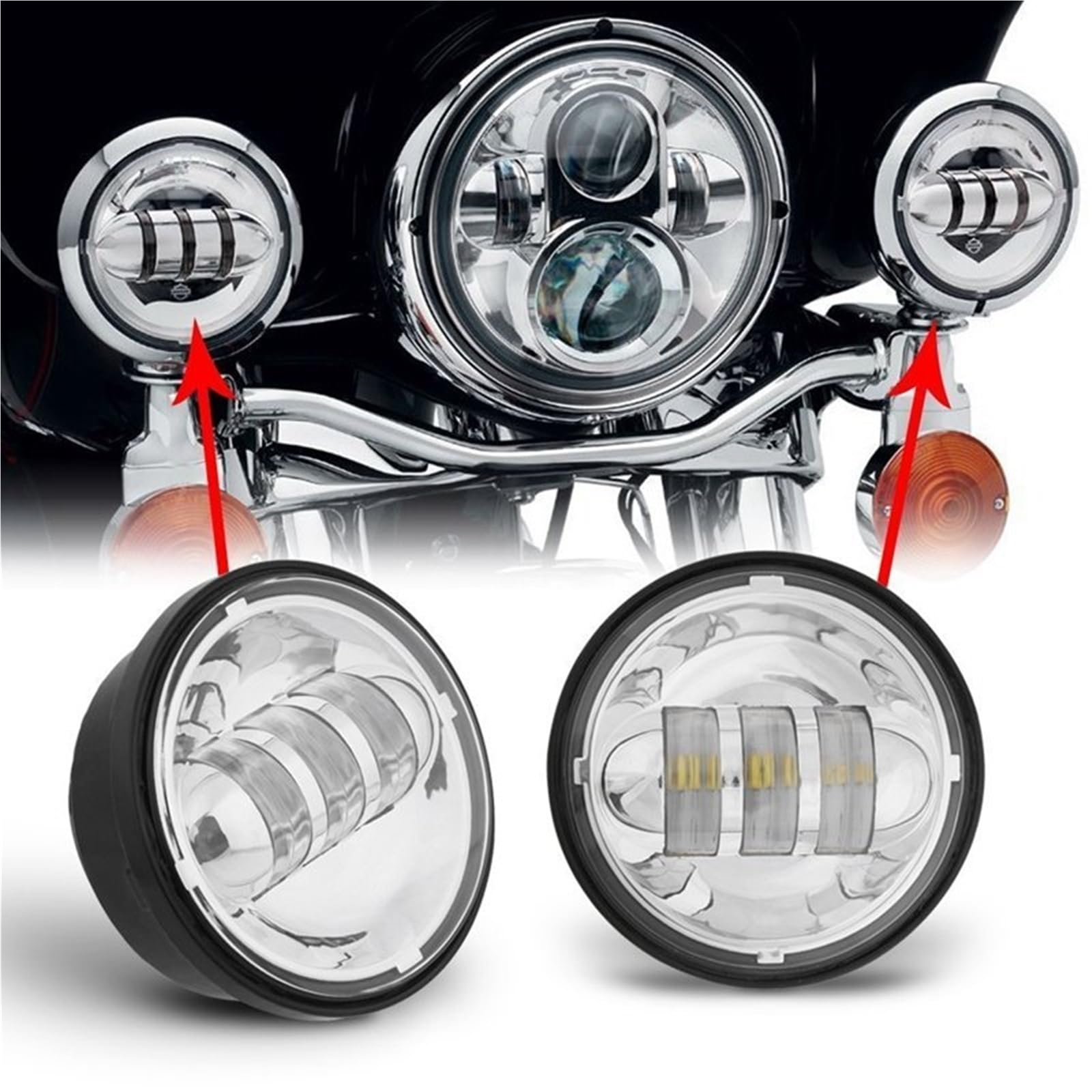 Faro Moto Per FLHTCU Per FLSTC Per FLHRC LED Fendinebbia | 2 pezzi 4,5 pollici LED che passano luce LED fendinebbia moto luce ausiliaria proiettore per moto lampada guida