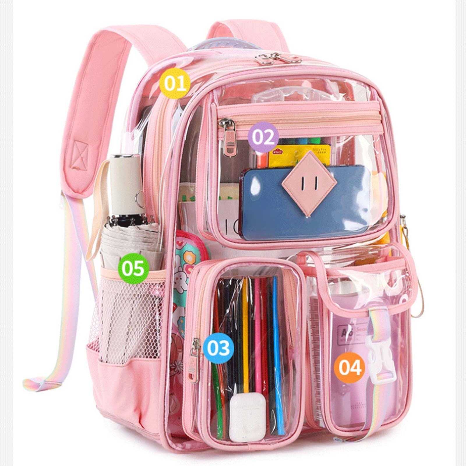 Zaino Bambini, Zaino Elementari Bambina Scomparti Multipli, Zaino Trasparente di Grande capacità per Ragazze delle scuole elementari e Medie 8-15