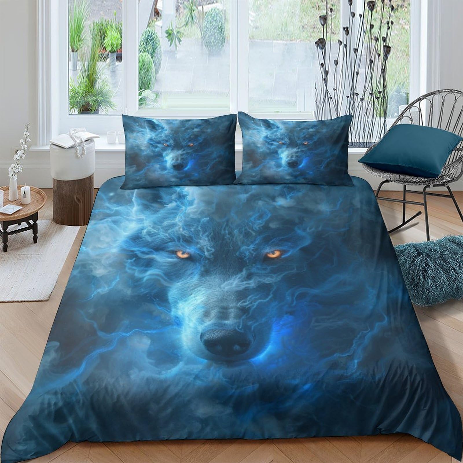 BARDYS Wolf Duvet Cover Comforter Covers 3D Printed Wild Animals Quilt Cover for Boys Girls with Pillow Cases Bedding Set Soft Microfiber with Zipper Closure 3 Pieces Double（200x200cm）
