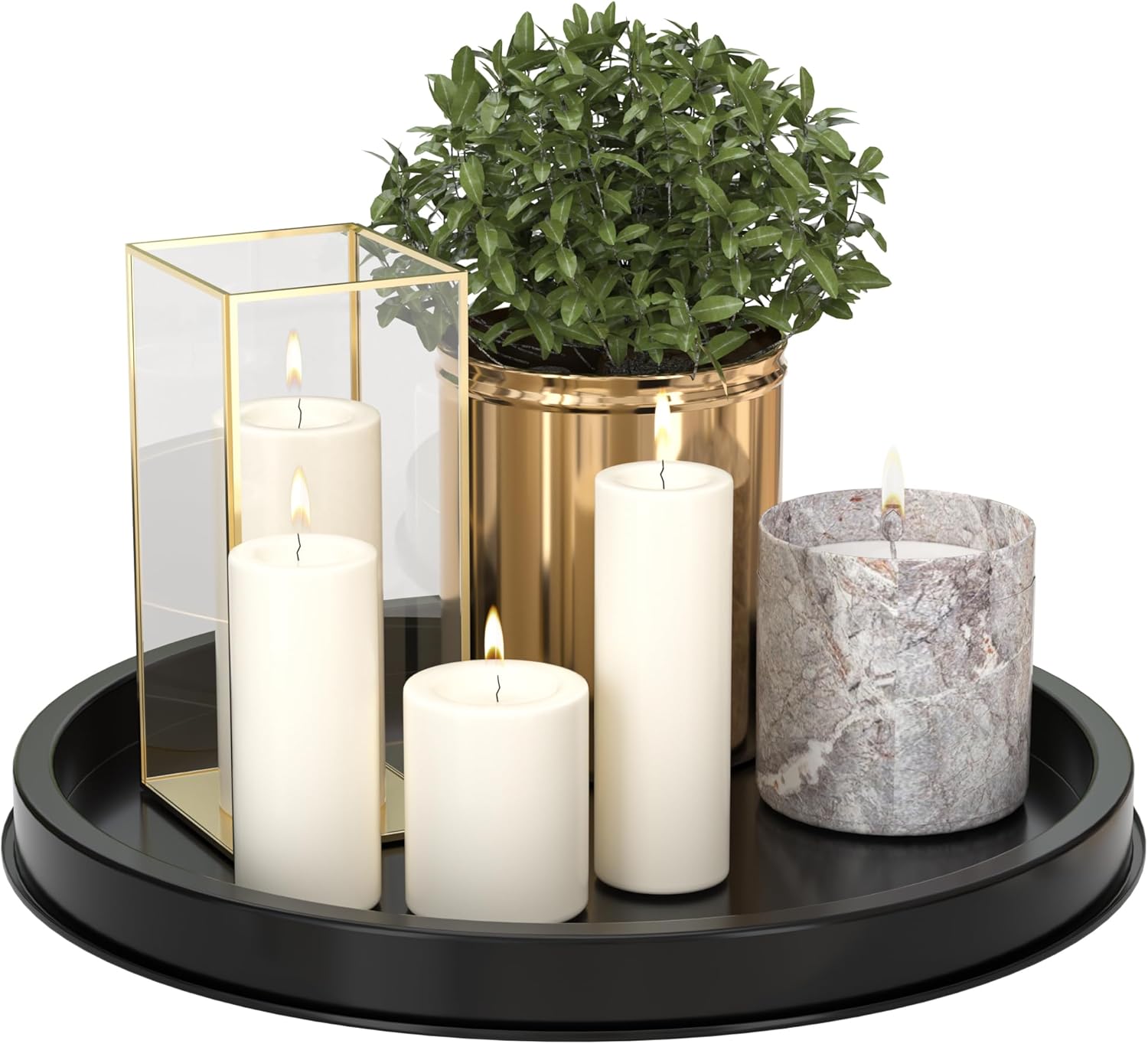 HGF Bandeja decorativa para mesa auxiliar, bandejas redondas de metal ligero de 13 pulgadas para fregadero de cocina, organizador de mesa de centro