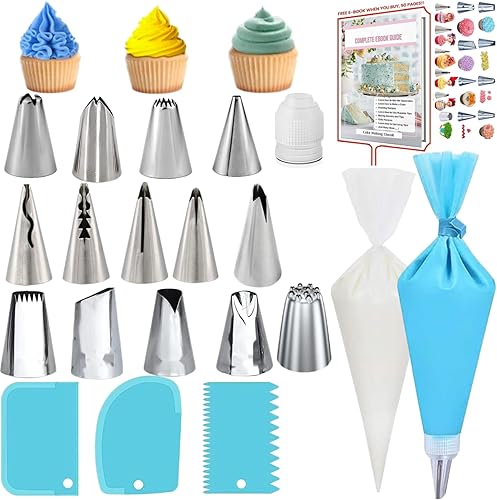 Juego de bolsas y puntas para principiantes, kit de suministros de decoración de pasteles para hornear con bolsas de pastelería y puntas, puntas de