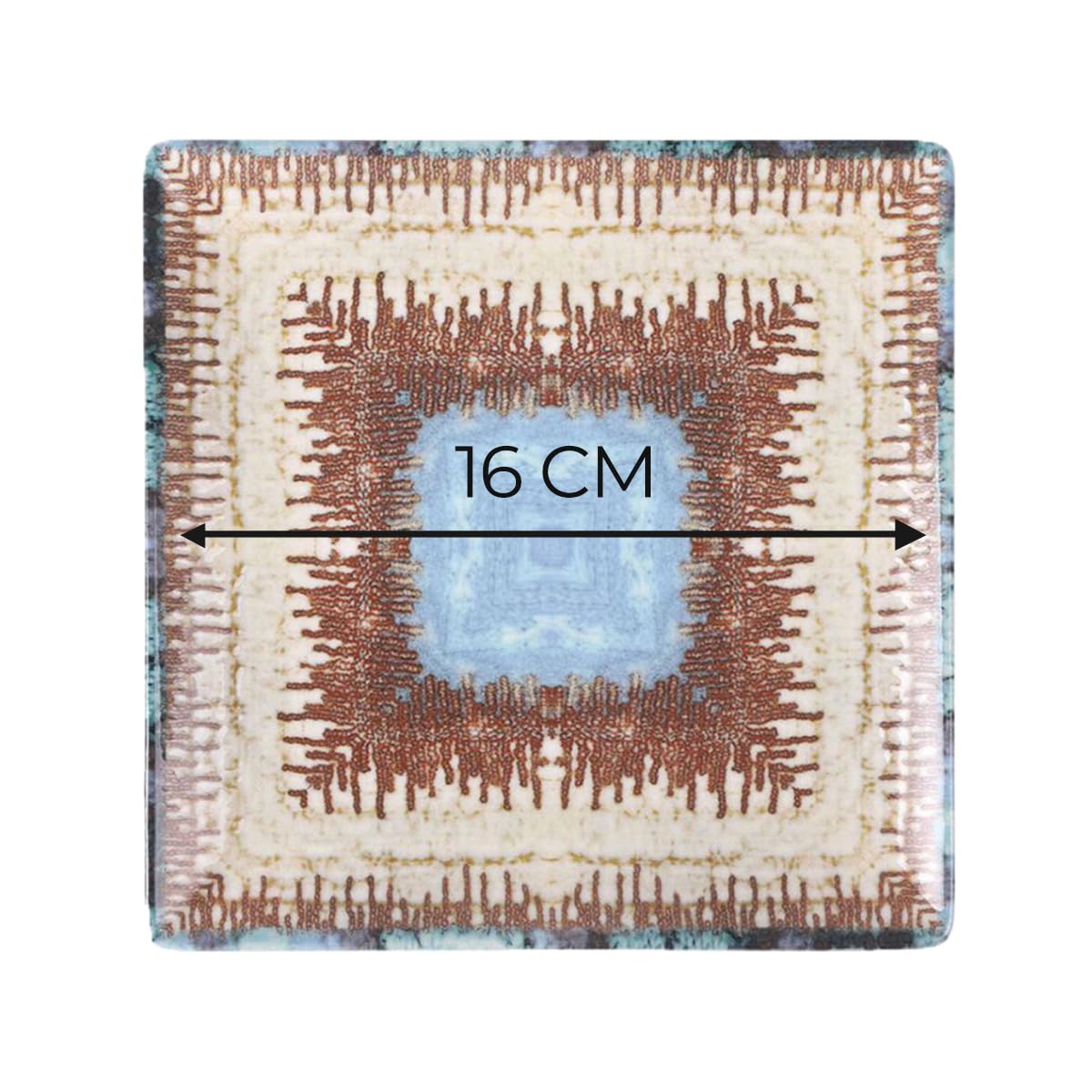 Set de 24 assiettes carrés MINAS en porcelaine avec motifs, plat à pain salades desserts - Dimensions : 16 x 16 x 2 cm