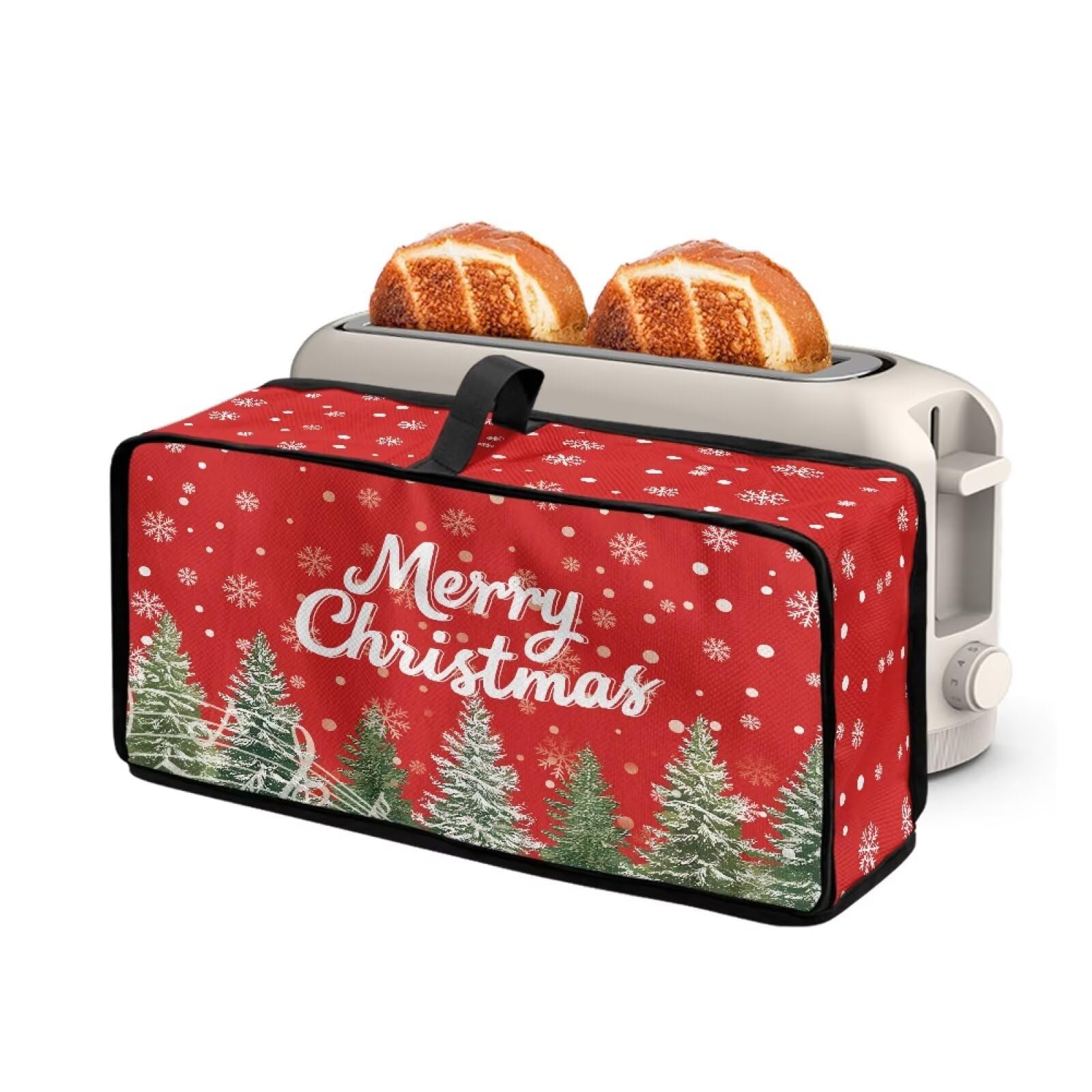 Merry Christmas Decor 2 Slice Long Slot Toaster Covers Bread Maker Cover with Top Handle Kitchen Small Appliance Dust and Fingerprint Protection