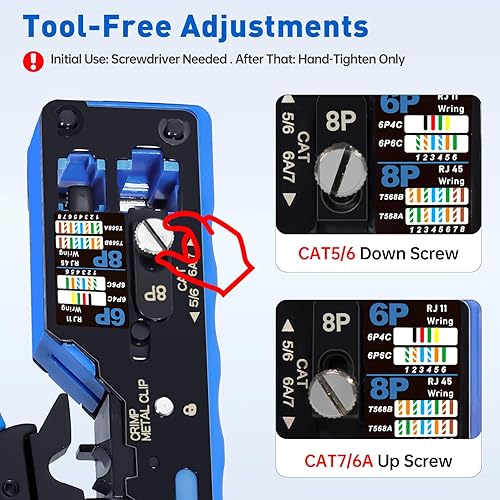 Miniatura 4 de Herramienta de crimpado RJ45 todo en uno con tornillo giratorio a mano y engarzadora de terminal de cable para CAT7CAT6ACAT6CAT5ECAT5, crimpadora