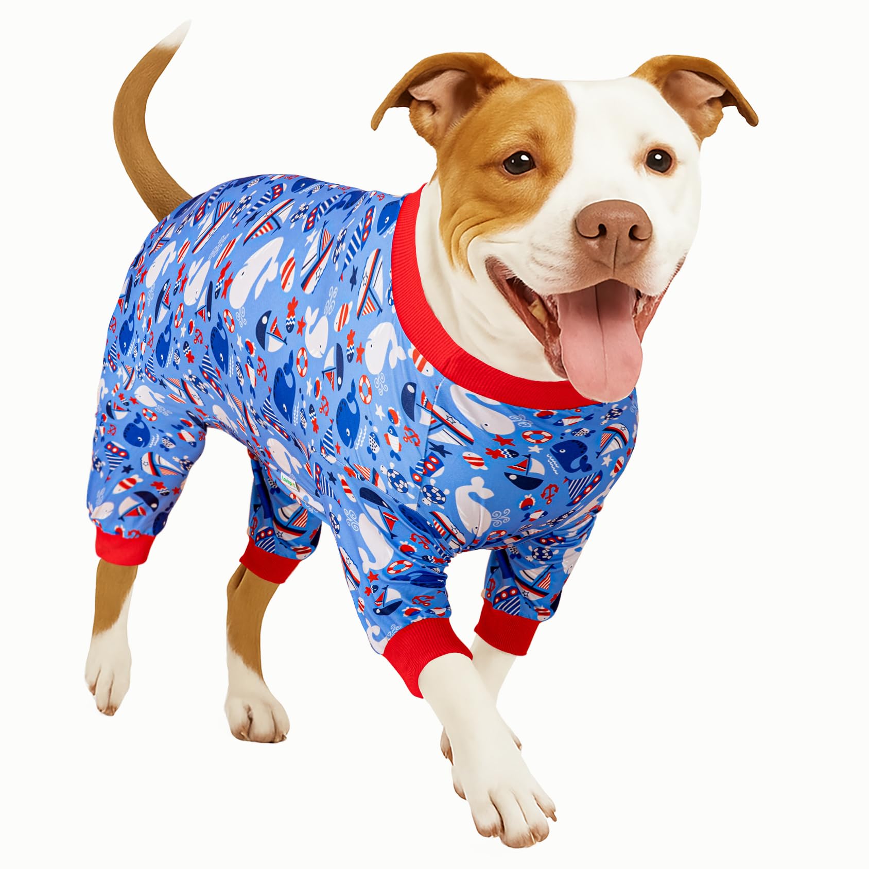LovinPet Warm Dog Pajamas Large Size Dog, Pajamas for Large Dogs,Lightweight Stretch Jersey Knit,Blue Nautilus Print, Uv Protection Shirt, Pitbull