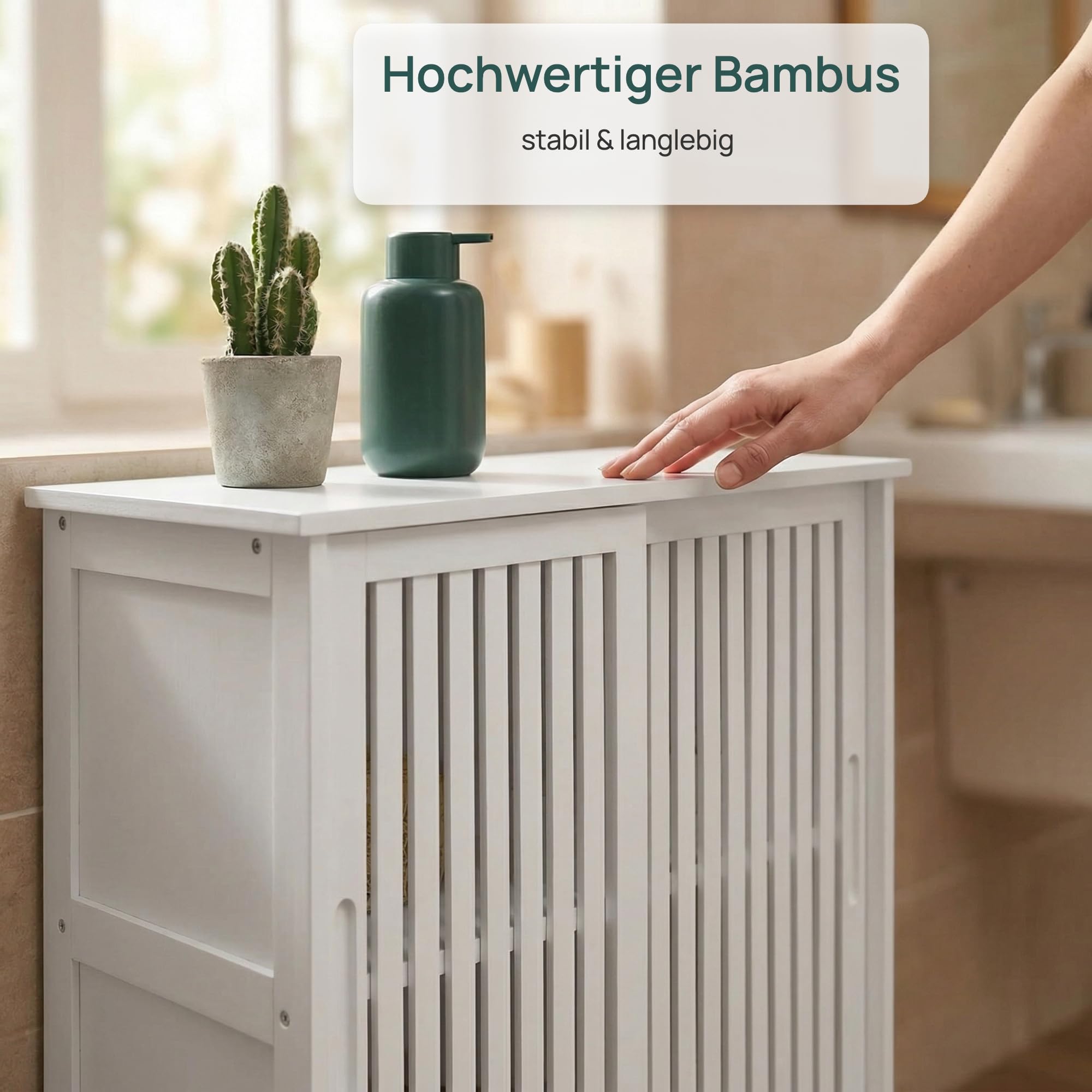 MY FAT GORILLA Mobile sottolavabo in bambù bianco – mobili da bagno – 60 x 30 x 60 cm – Mobile da bagno – Mobile sottolavabo – Mobile lavabo – mobile da bagno