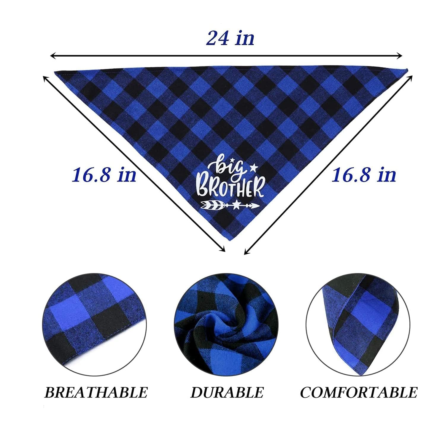 Plaid Dog Bandana Scarf,Big Sister Brother Dog Bandana Buffalo Pla id Triangle Dog Scarf Reversible Plaid Triangle for Small Medium Dogs Pets (blue) - Image 3