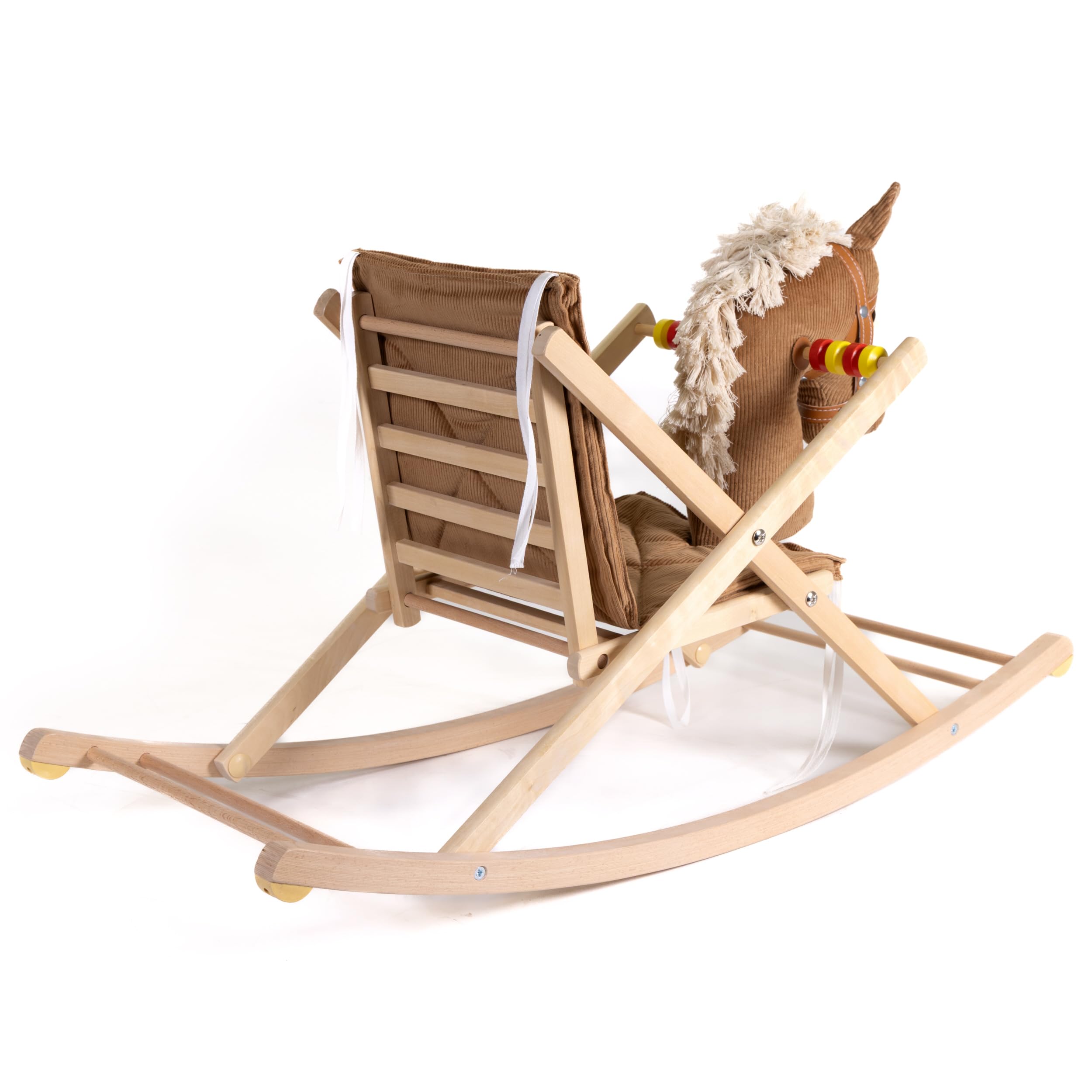 Schaukelpferd Holz mit weichem Cord