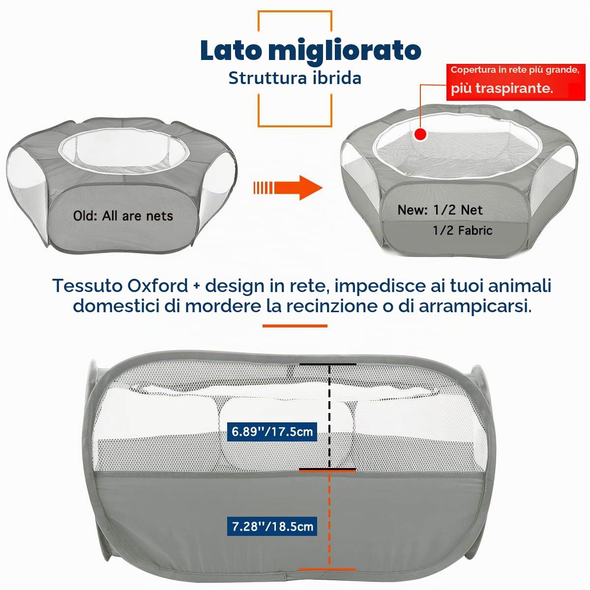 VavoPaw Recinzione per Piccoli Animali Domestici, Recinto Portatile Pieghevole Recinto Impermeabile con Cerniera per Interni o Esterni, per Gatti Conigli Furetti Criceto Scoiattolo, Grigio
