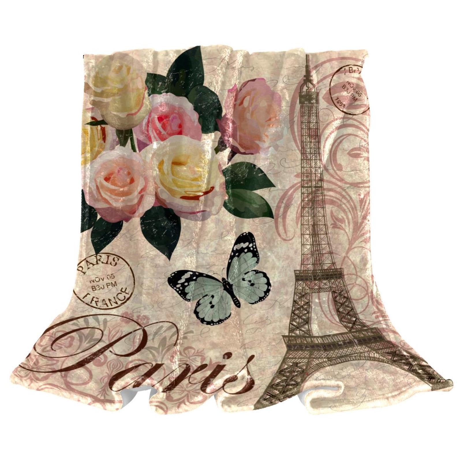 Couverture polaire tour de fleurs rétro jeté de canapé 150x100cm