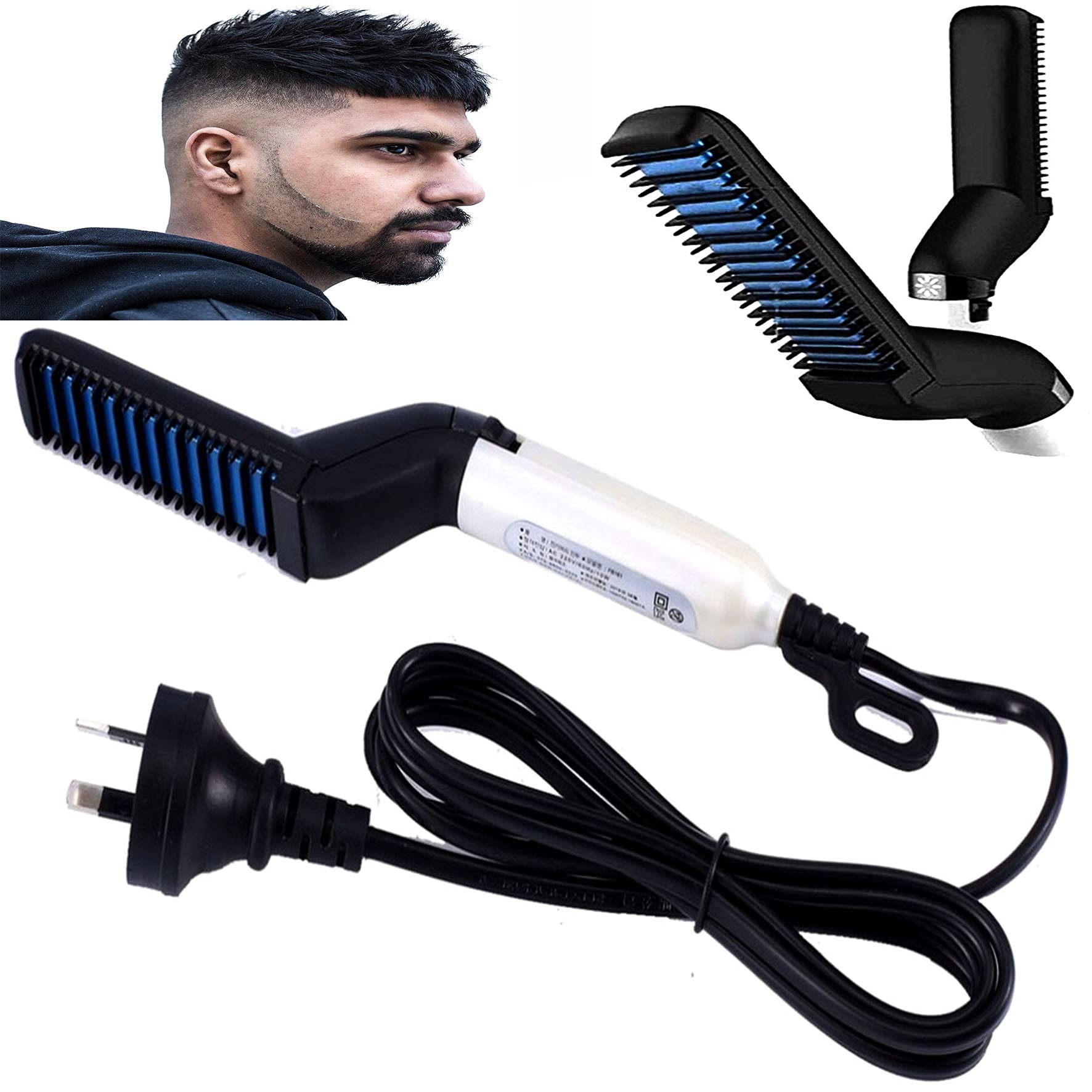 Curly Hair Straightening Comb Curler, Beard Straightener Multifunctional Hair Styler for Men Electric Beard Straightener Massage Hair Comb Beard Comb
