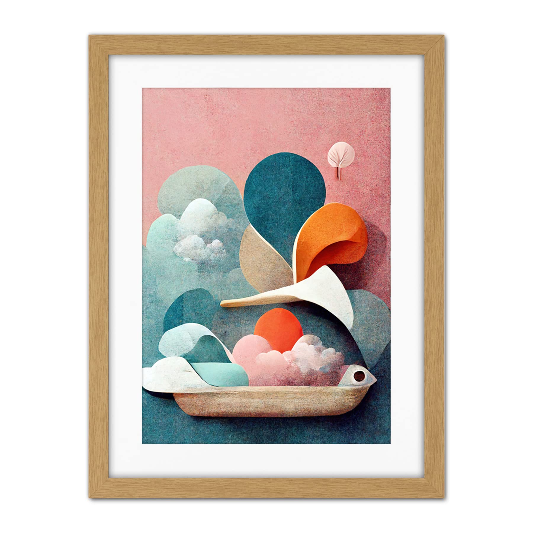 Doppelganger33 LTD Modern Boho Abstract Ship In Sky Clouds In Pastel Colours Toilet Artwork Framed Wall Art Print 18X24 Inch