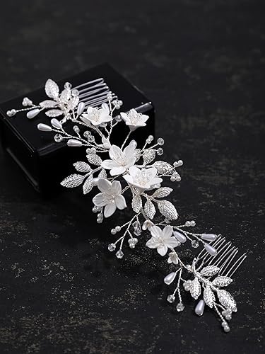 Miniatura 10 de Accesorios para el cabello de boda nupcial, ramitas de perlas y peine de flores blancas, enredaderas para bodas, fiestas, novias, mujeres, niñas,