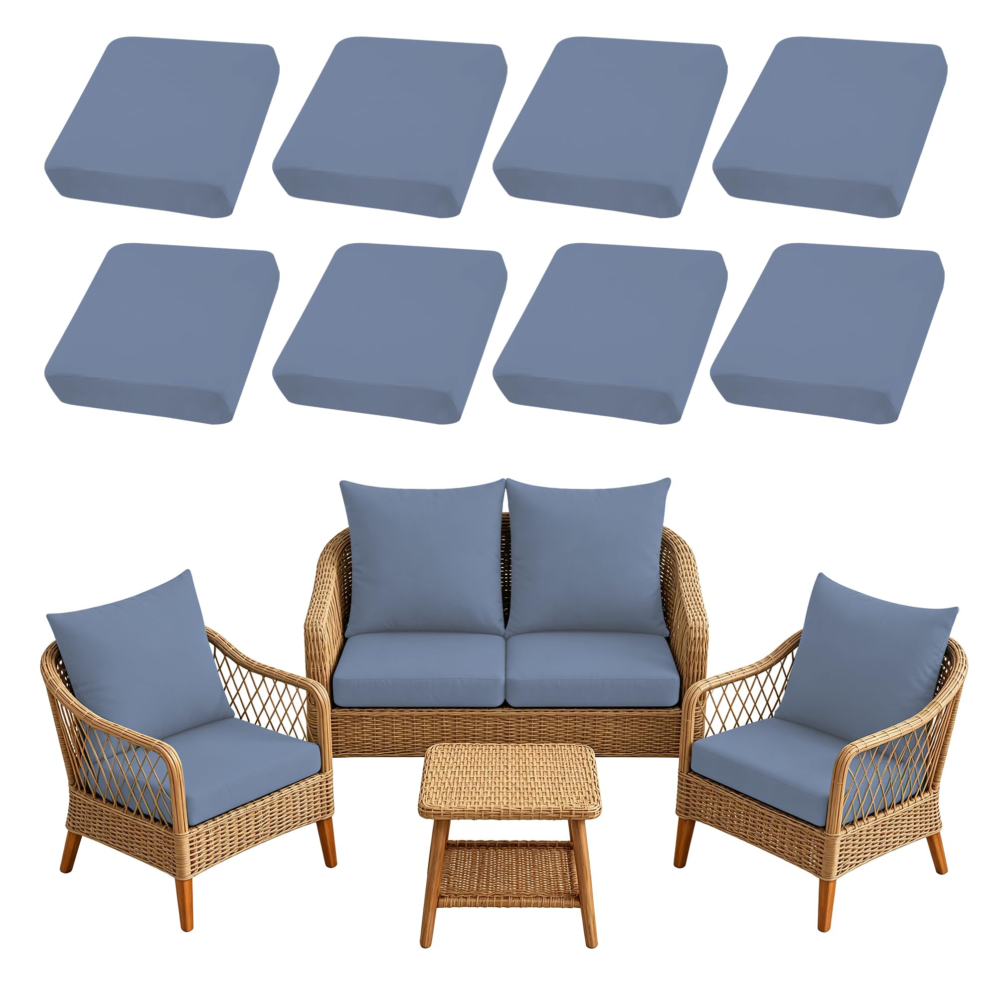 8PCS Patio Cushion Covers.Patio Furniture Couch SeatSlipcovers