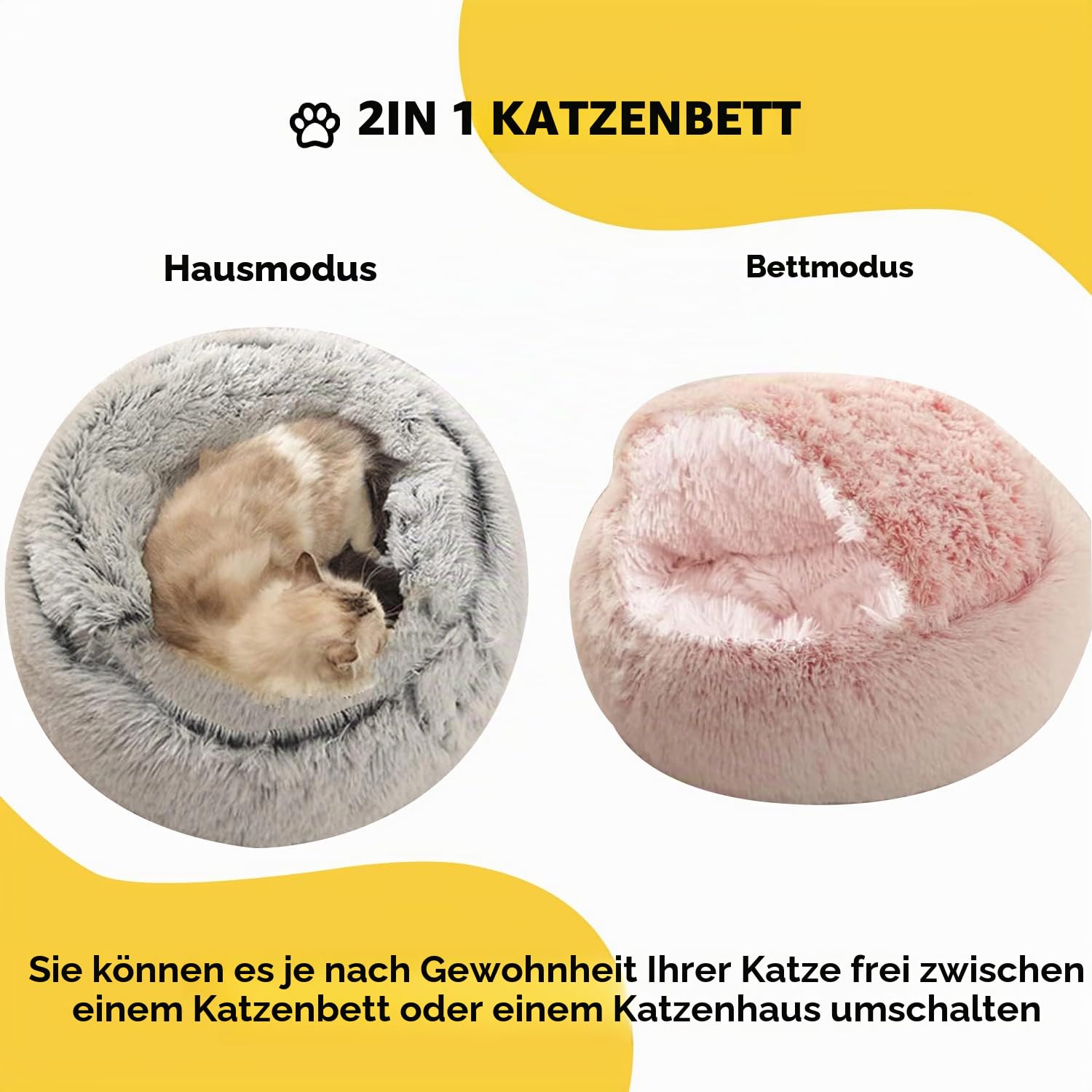 YUDANSI Hundebett mit Kapuze, 65cm Donuts Lang Plüsch Katzenhöhle Bett | 2in1 Hundehütte oder Dog Bed mit Rutschfester Boden, Flauschiges Weich Waschbar Klein Medium Hundematten für Drinnen Draußen