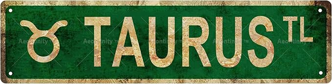 TAURUS Zodiac Sign Star Sign Vintage Metal Tin Sign, Street Sign, Home Decor, Room Decor, Wall Decor, Bathroom Decor, Bar Decor, Cafe Decor, Garage Decor, 16 x 4 Inch