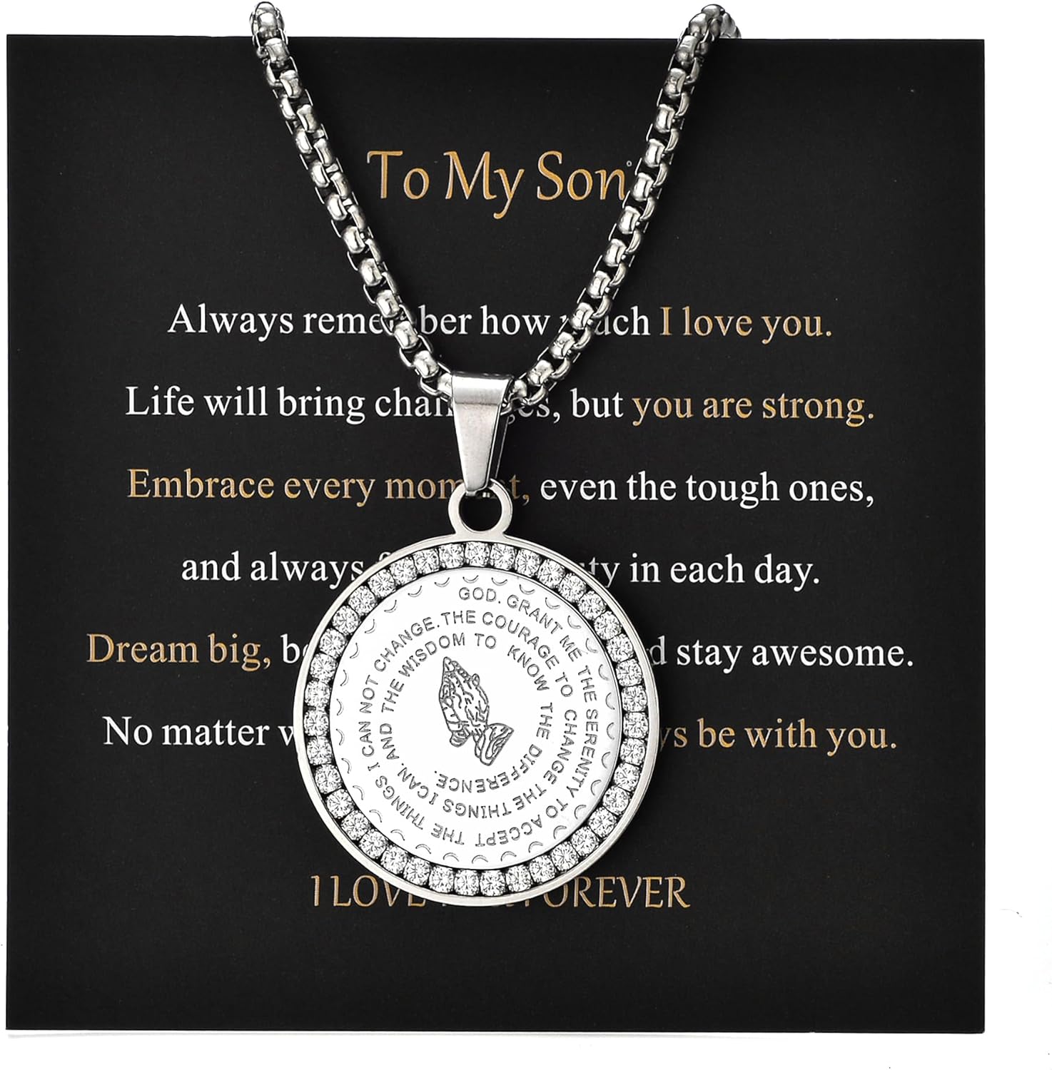 YAUFUZE 安らぎの祈りのネックレス 祈りの手付き コインペンダント 男女兼用 主 祈り 聖書