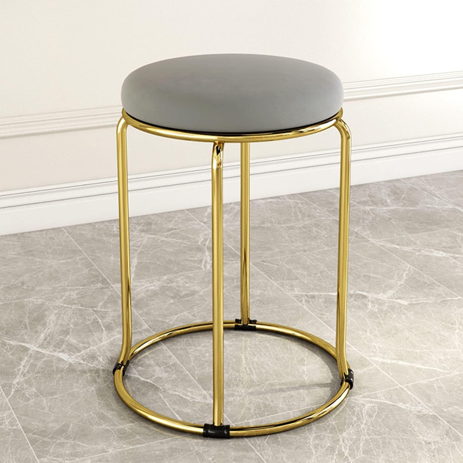 Velvet Vanity Stool Chair with Golden Metal Legs, Modern Style, for Bedroom, Living Room, Kitchen, Coffee Shop and Bar (Light Grey, Gold Legs)-image-12