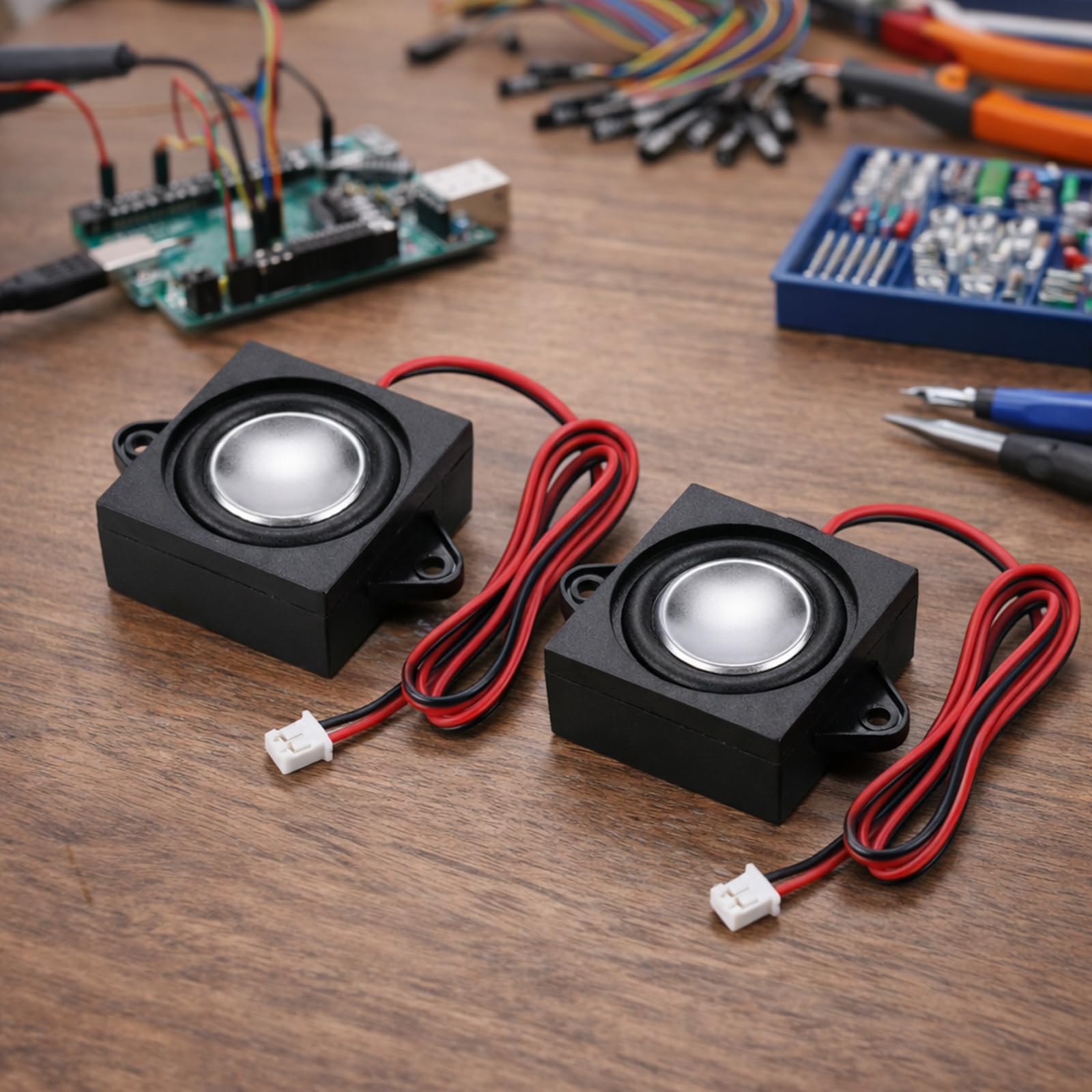 Lot de 2 Mini Haut Parleur 3W 4 ohm avec câble 400 mm et connecteur 2.0 2P, Haut-Parleur Compact pour projets électroniques et Remplacement Audio