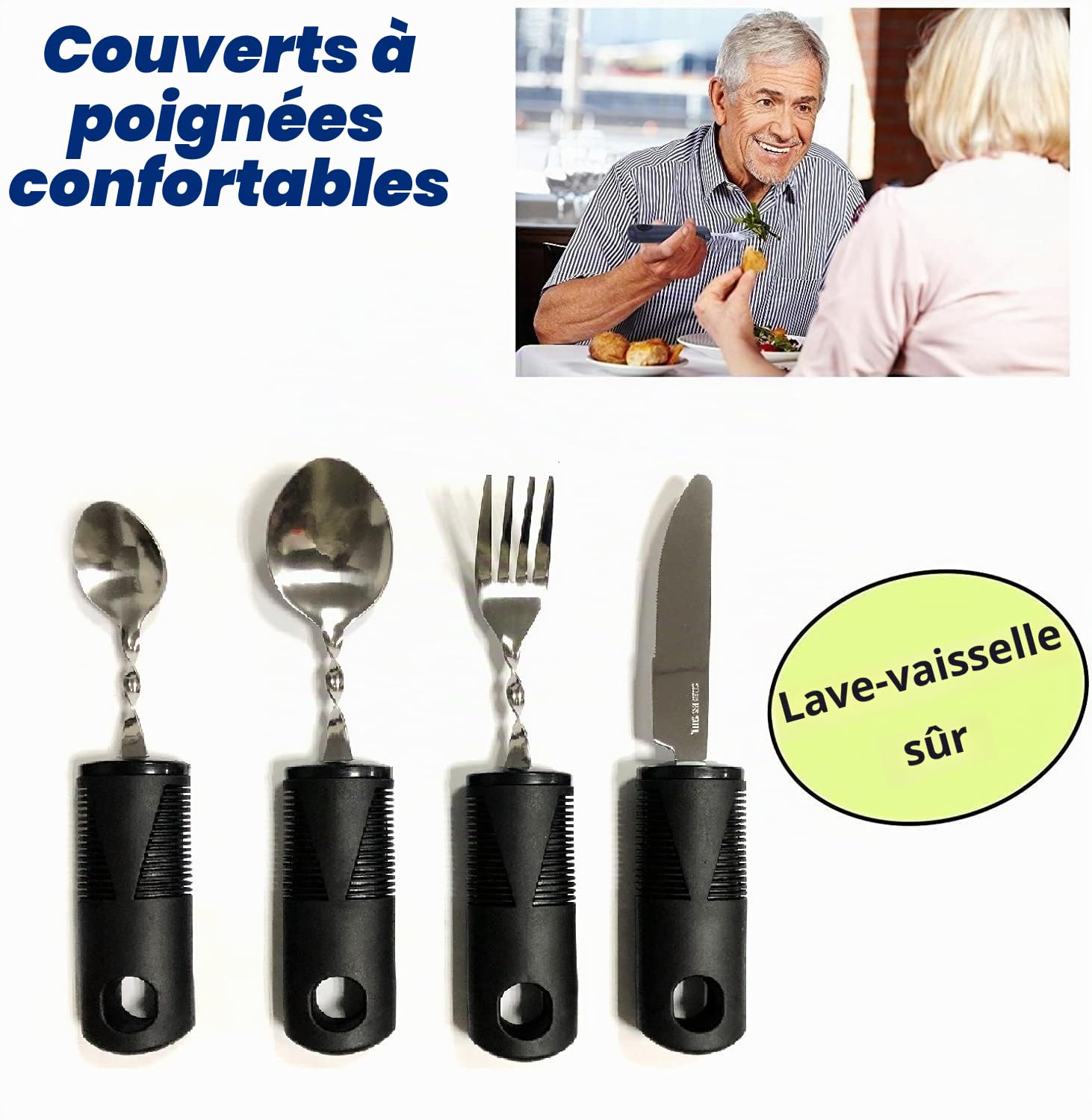 Ensemble de couverts pliables avec poignées extra larges et en main Aide à la salle à manger idéale pour les personnes âgées souffrant d'arthrite, de maladie de Parkinson et de tremblements