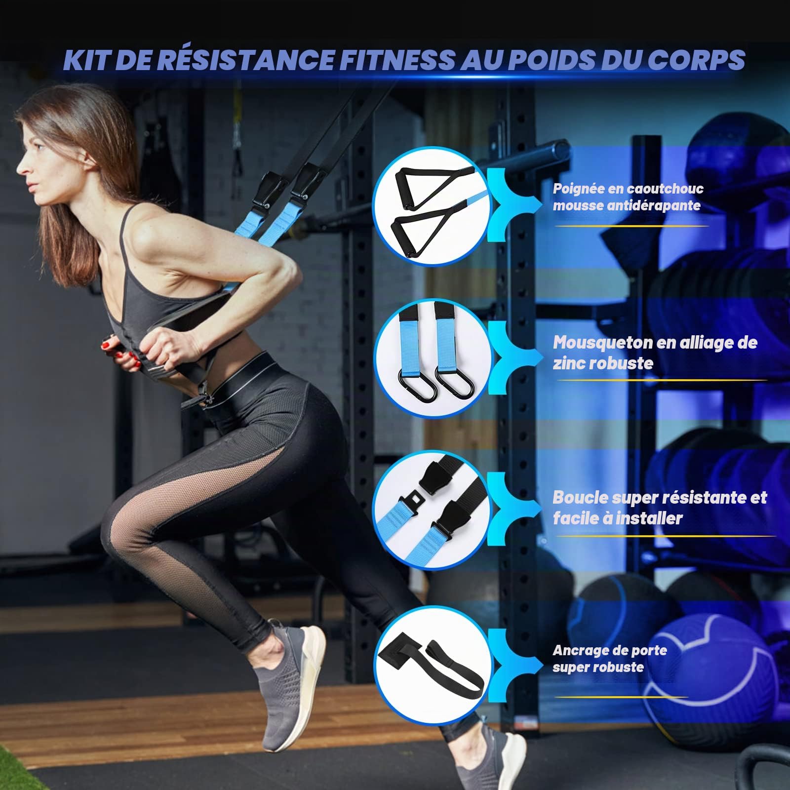 Sangle de Suspension Multifonction Kit d'Entraînement d'exercice de Suspension Sangle Fitness Kit pour Musculation Stretch chez Home Gym